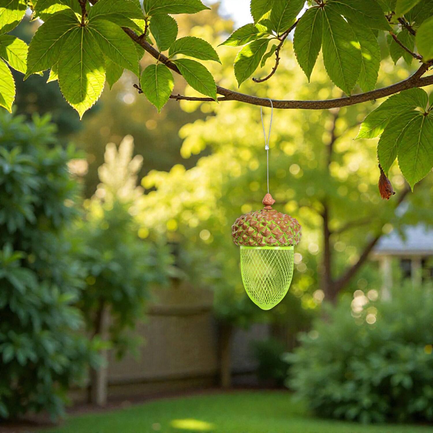 Front. BreeBe - Outdoor Hanging Bird Seed Feeder – Metal Acorn Design for Garden and Patio Décor - Brown.