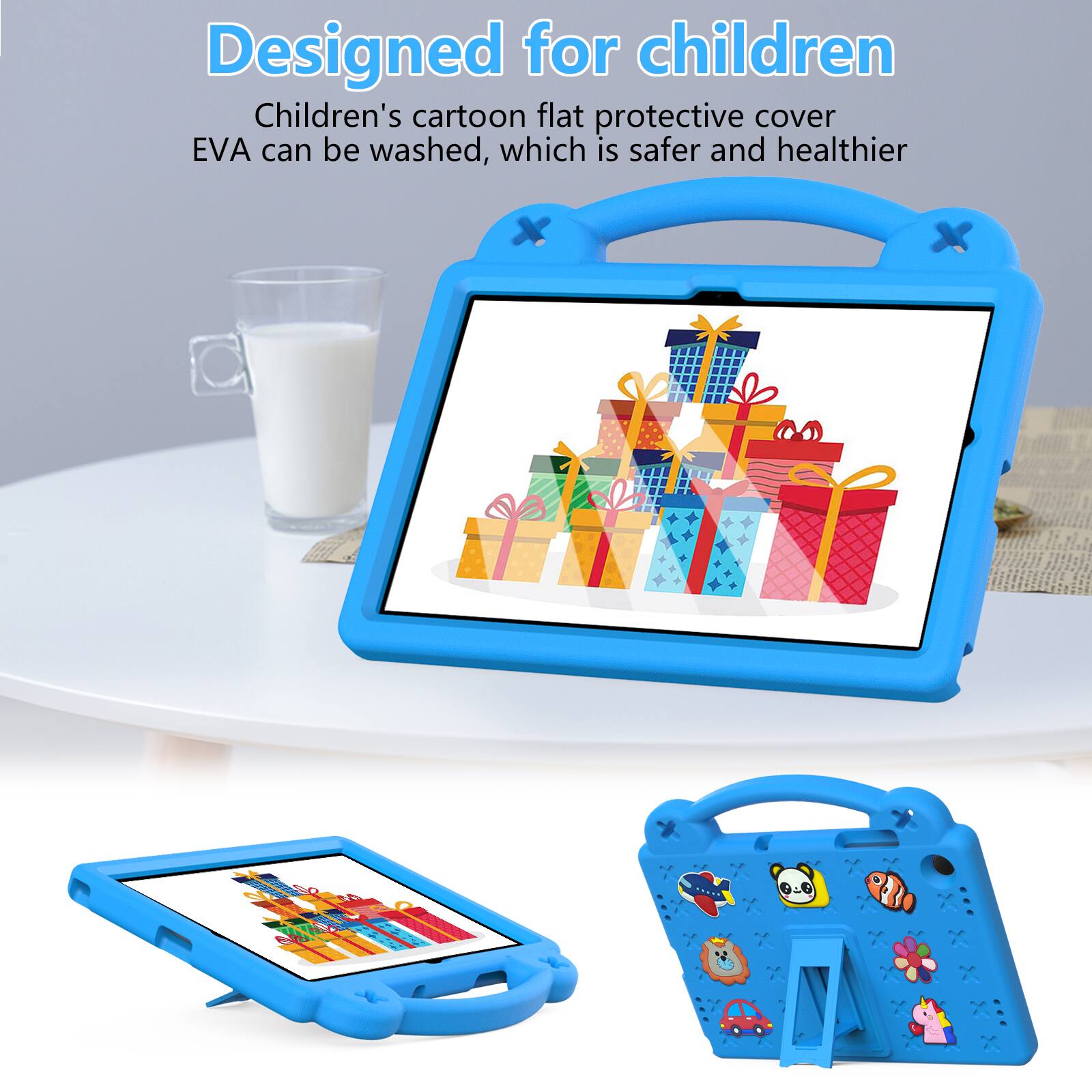 Designed for children  
Children's cartoon flat protective cover EVA can be washed, which is safer and healthier