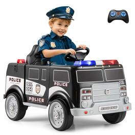 Costway - Kids Ride on Police Car with 3 Speeds Megaphone Music FM Radio Flashing Lights - Black