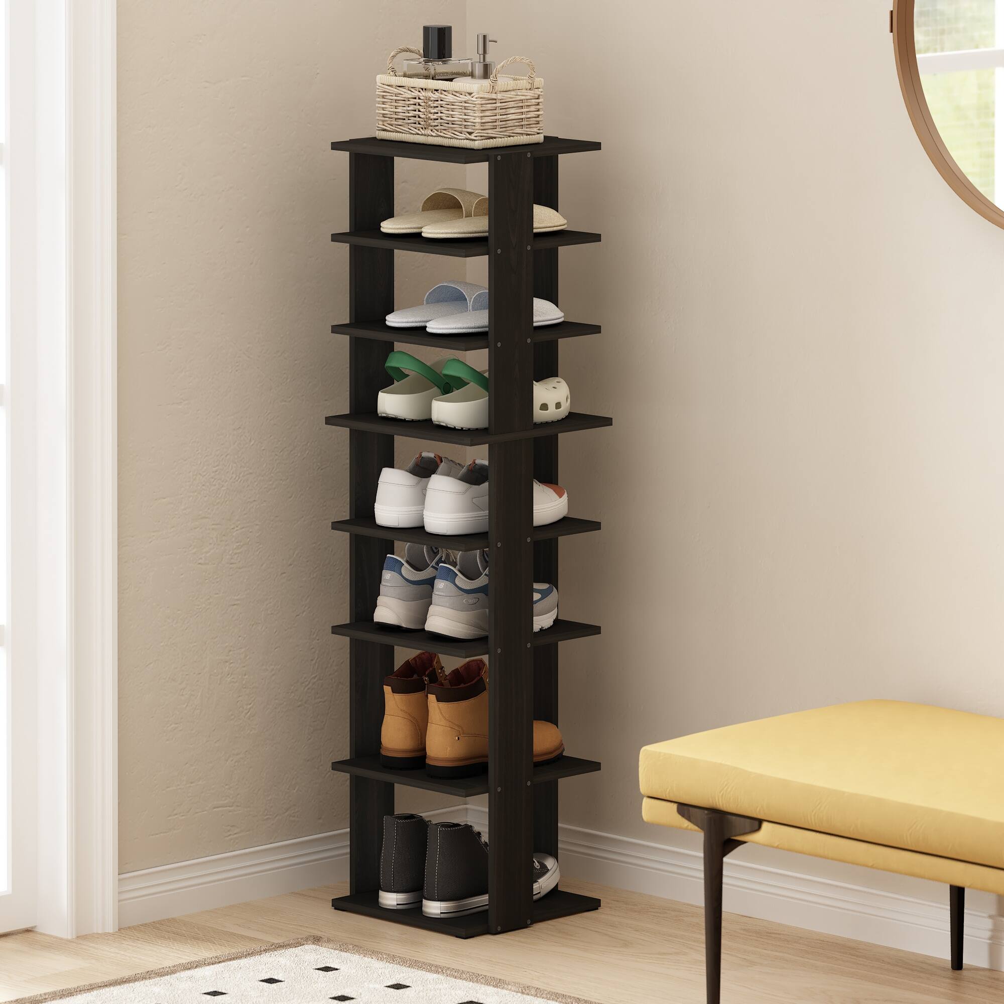 Alt View 5. Furinno - Compact 8-Tier Vertical Space Saving Free Standing Shoe Tower, Shoe Rack for Closet Entryway - Espresso.