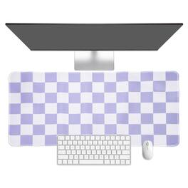 Unique Bargains - Checkered Desk Mat, 31.5x11.8 Inch Mouse Pad, Non-Slip Rubber, Stitched Edges, Soft, for Computer/Laptop - Purple/White