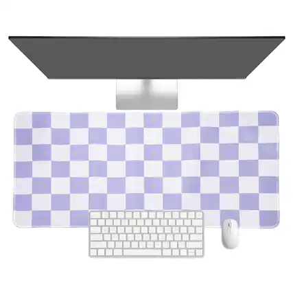 Front. Unique Bargains - Checkered Desk Mat, 31.5x11.8 Inch Mouse Pad, Non-Slip Rubber, Stitched Edges, Soft, for Computer/Laptop - Purple/White.