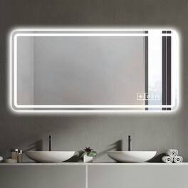 Kadyn - 29"x39" Black Frame LED Bathroom Mirror, Rounded Corners/Temp Display/Tri-Color Light/Anti-Fog Tempered Glass, Black
