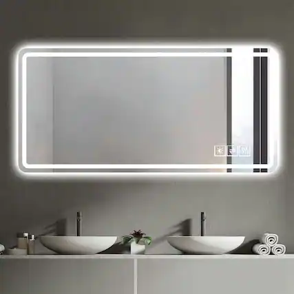 Front. Kadyn - 29"x39" Black Frame LED Bathroom Mirror, Rounded Corners/Temp Display/Tri-Color Light/Anti-Fog Tempered Glass, Black.