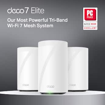 TP Link Deco 7 Elite BE22000 Tri Band Wi Fi 7 Whole Home Mesh TP Link Deco 7 Elite BE22000 Tri Band Wi Fi 7 Whole Home Mesh