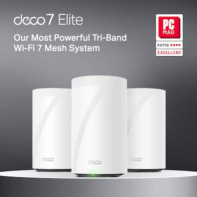 TP Link Deco 7 Elite BE22000 Tri Band Wi Fi 7 Whole Home Mesh TP Link Deco 7 Elite BE22000 Tri Band Wi Fi 7 Whole Home Mesh