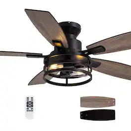 Siljoy - 46 Inch Flush Mount Ceiling Fans with Lights and Remote Industrial Retro Style for Bedroom Living Room - Black