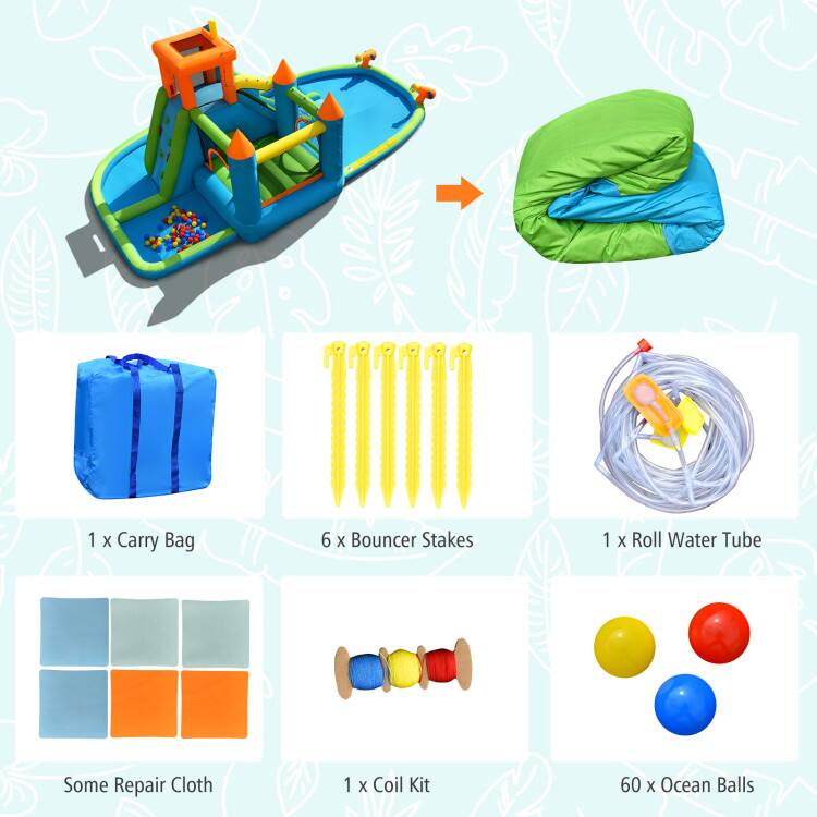 1 x Carry Bag  
6 x Bouncer Stakes  
1 x Roll Water Tube  
Some Repair Cloth  
1 x Coil Kit  
60 x Ocean Balls