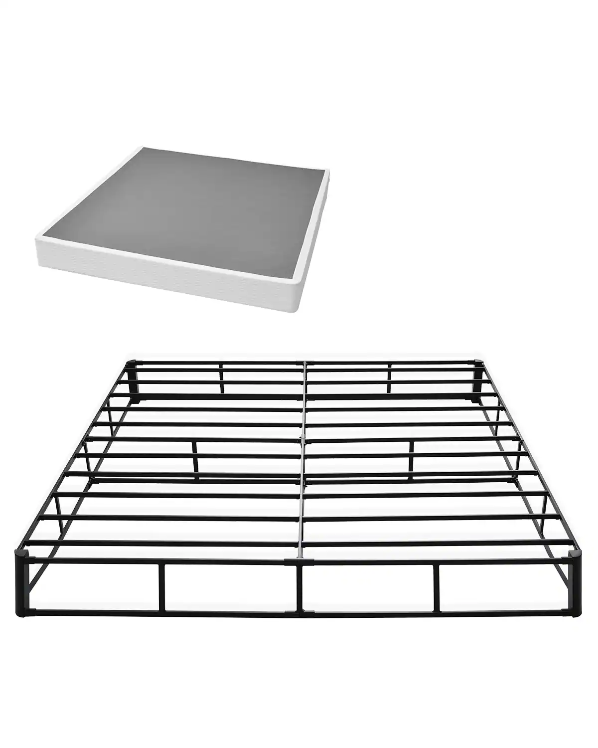 VEVOR - Box Spring, King Size Bed Frame with Washable Fabric Cloth, Heavy Duty Metal Frame for King Bed, 9in Mattress Foundation - Gray;White