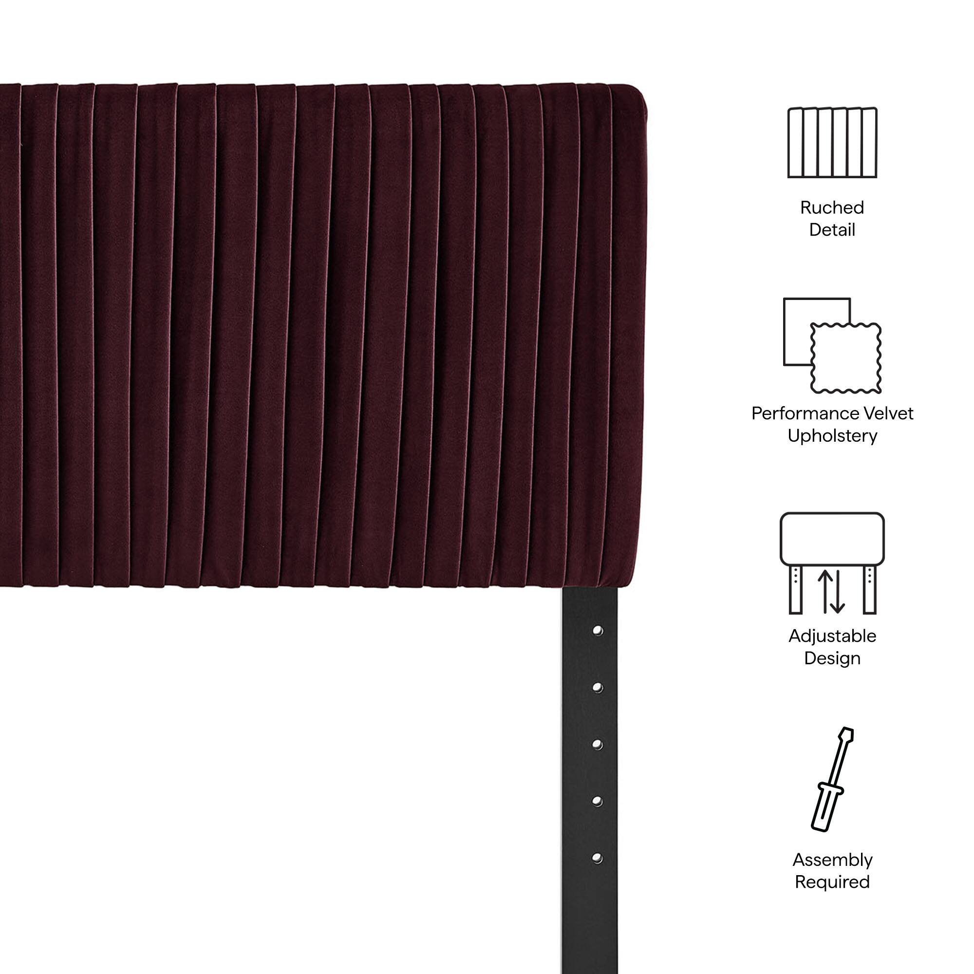 Ruched Detail  
Performance Velvet Upholstery  
Adjustable Design  
Assembly Required