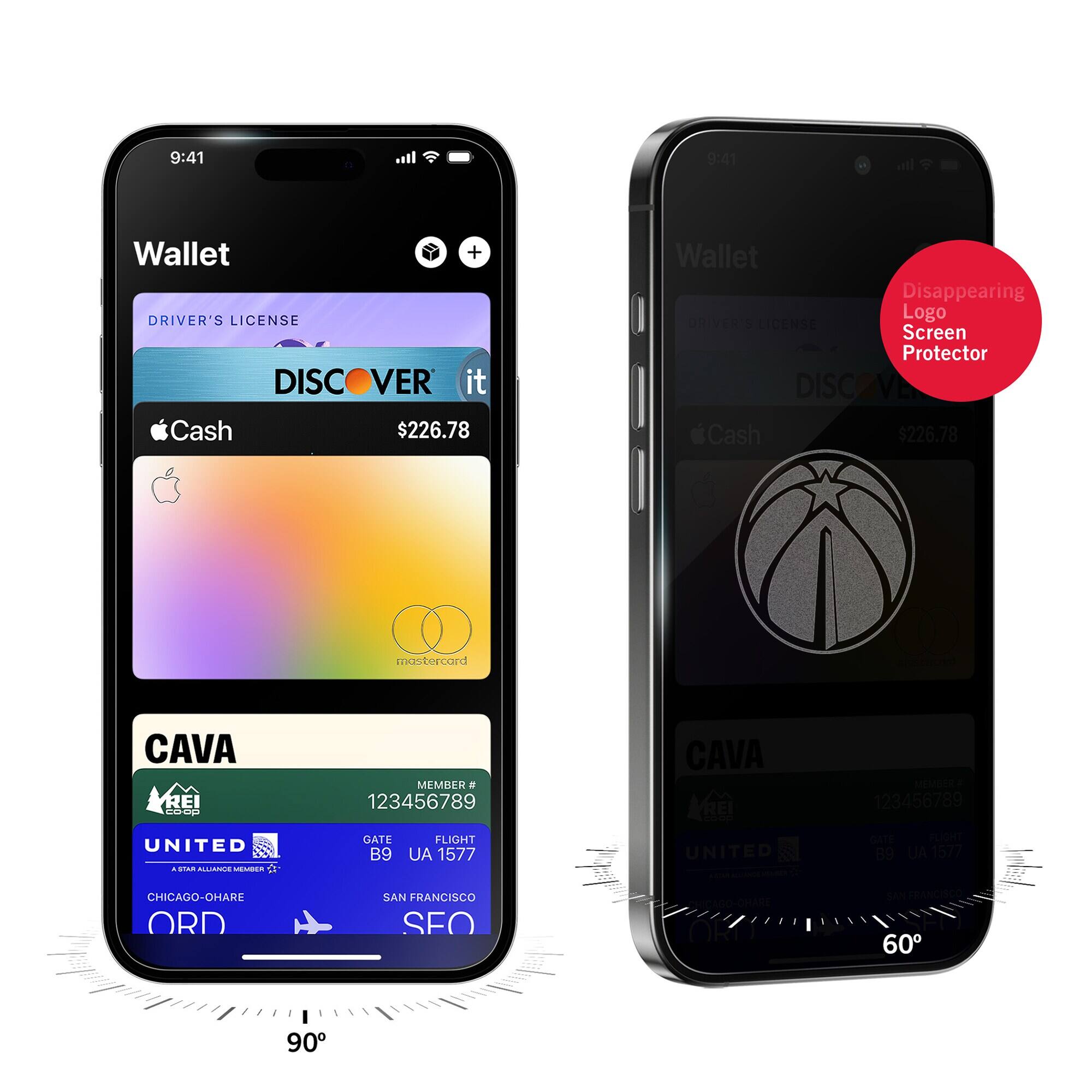 9:41
Wallet
DRIVER'S LICENSE
DISCOVER it
Apple Cash $226.78
mastercard
CAVA REI coop
MEMBER # 123456789
UNITED
GATE B9
FLIGHT UA 1577
CHICAGO-OHARE ORD
SAN FRANCISCO SFO

9:41
Wallet
DRIVER'S LICENSE
DISCOVER it
Apple Cash $226.78
mastercard
CAVA REI coop
MEMBER 123456789
UNITED
GATE B9
FLIGHT UA 1577
CHICAGO-OHARE ORD
SAN FRANCISCO SFO