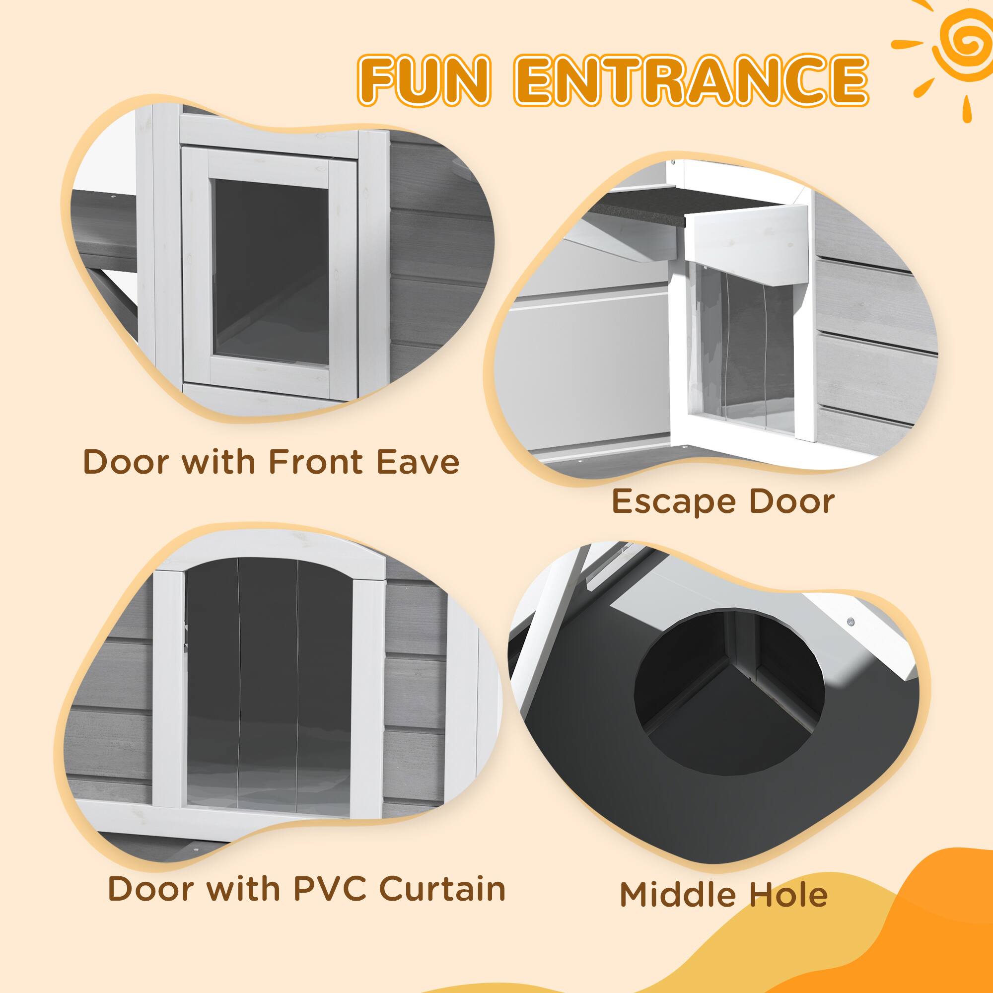 FUN ENTRANCE

- Door with Front Eave
- Escape Door
- Door with PVC Curtain
- Middle Hole