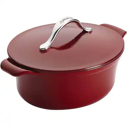Front. Anolon - Anolon 51819 Vesta 4 Qt. Cast Iron Dish/Casserole Pan with Lid - Paprika Red - Paprika Red.