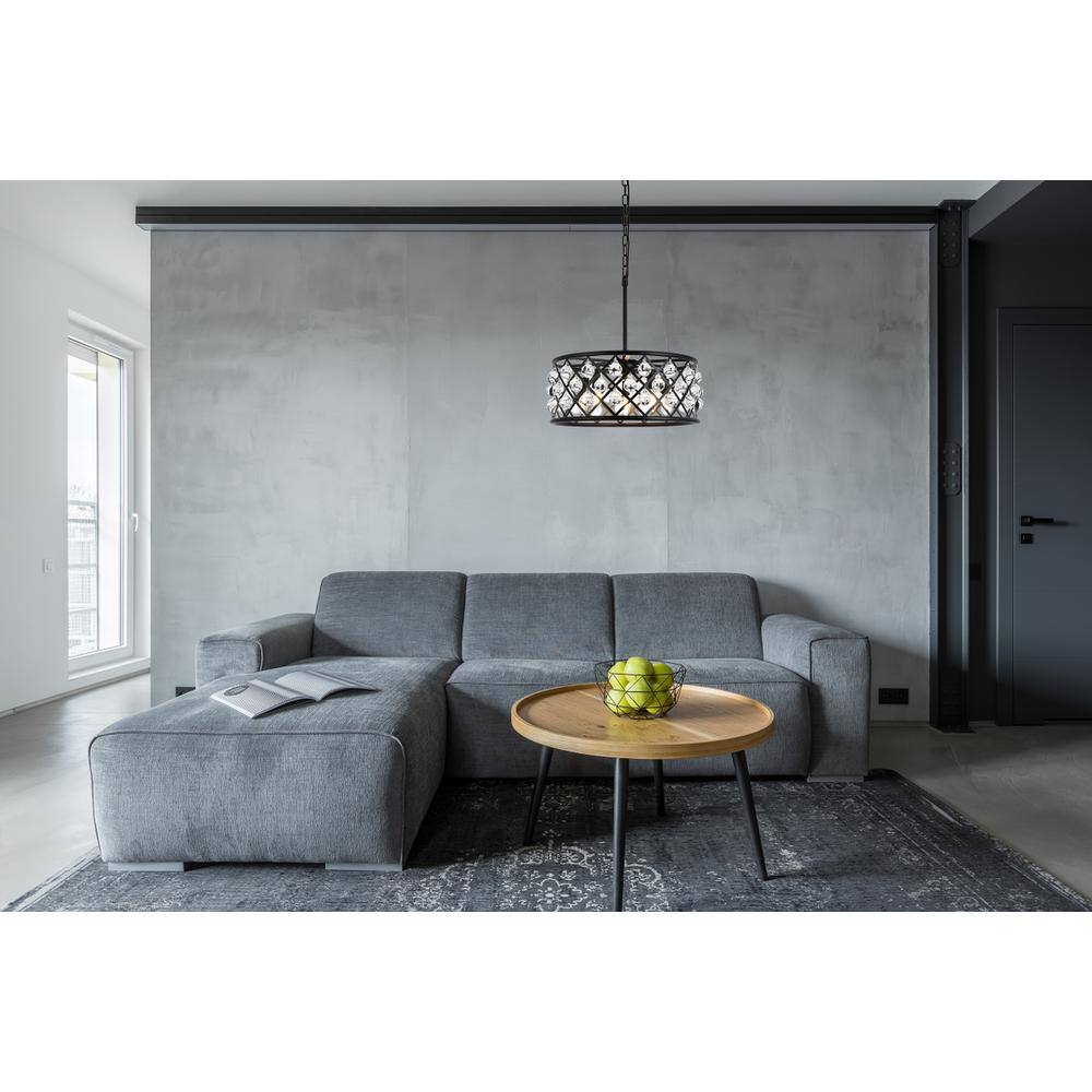 Left. Urban Classic - Madison 5 light Matte Black Pendant Clear Royal Cut Crystal - Matte Black.