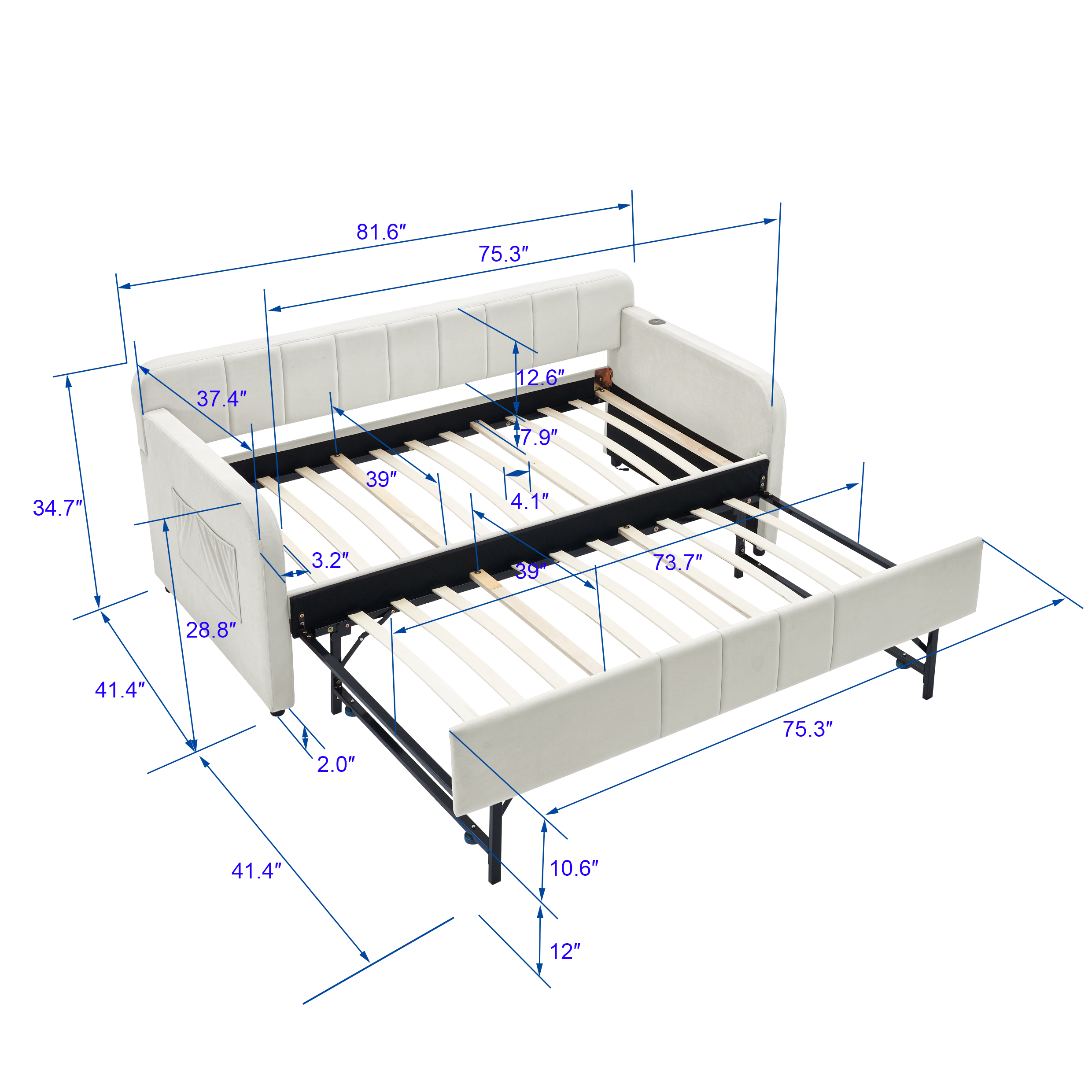 Sure, here is the corrected and grouped text from the image:

- 81.6"
- 75.3"
- 37.4"
- 12.6"
- 7.9"
- .7%
- 39"
- 4.1"
- 3.2"
- 39"
- 73.7"
- 28.8"
- 41.4"
- 2.0"
- 75.3"
- 41.4"
- 10.6"
- 12"