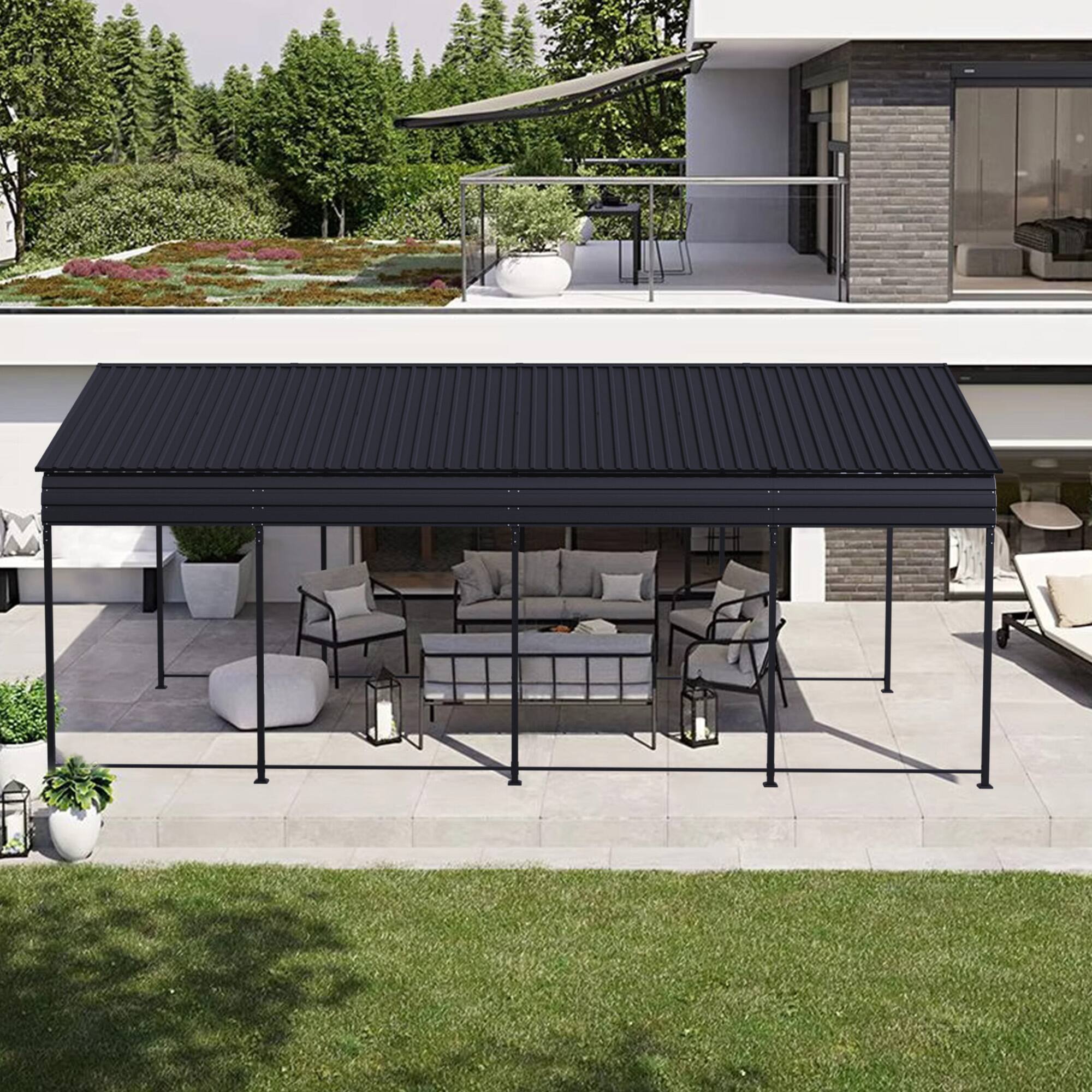 Alt View 6. Mondawe - 12x20 FT Heavy Duty Metal Carport With Galvanized Steel Roof and Enhanced Base - Gray.