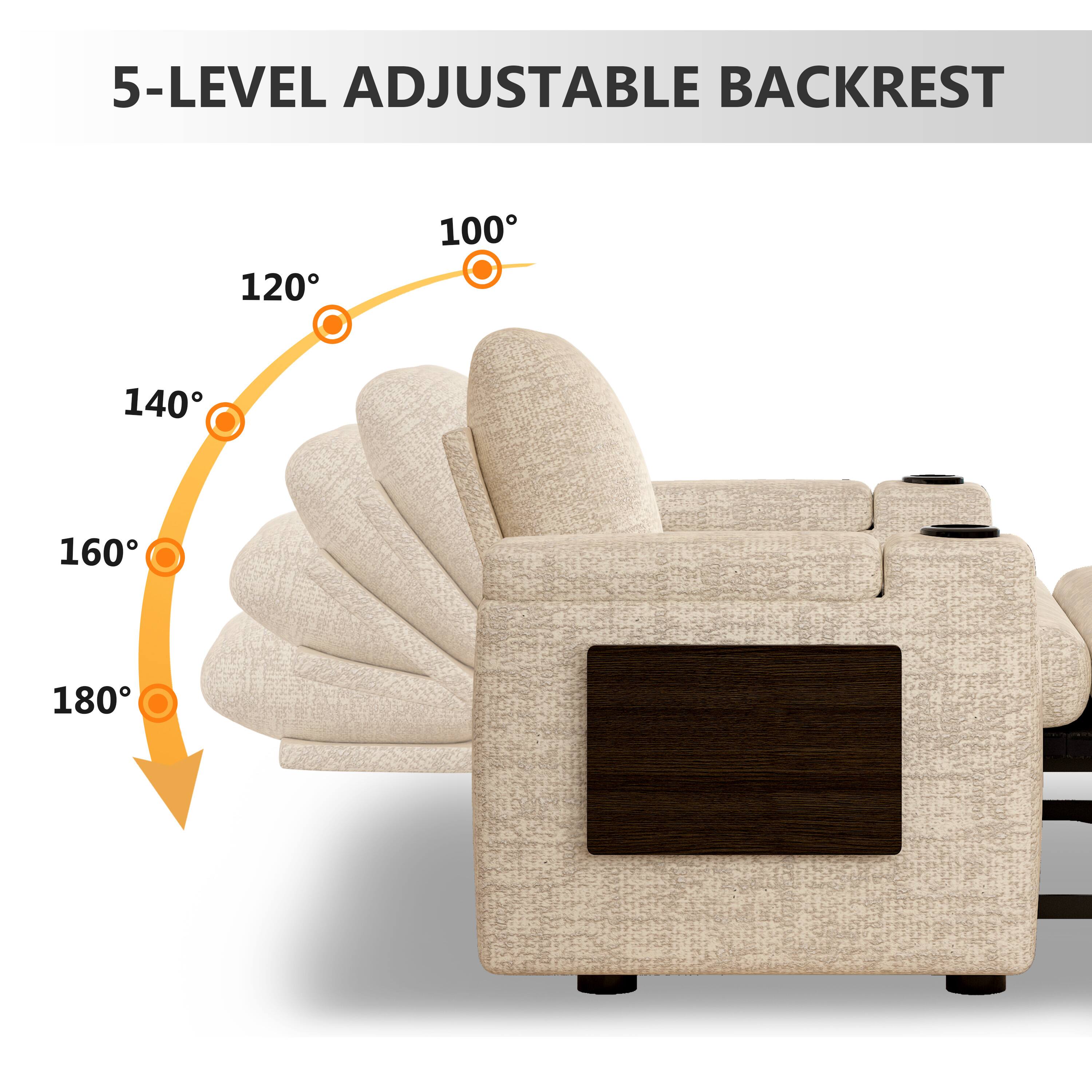 5-Level Adjustable Backrest

120°  
140°  
160°  
180°  
100°