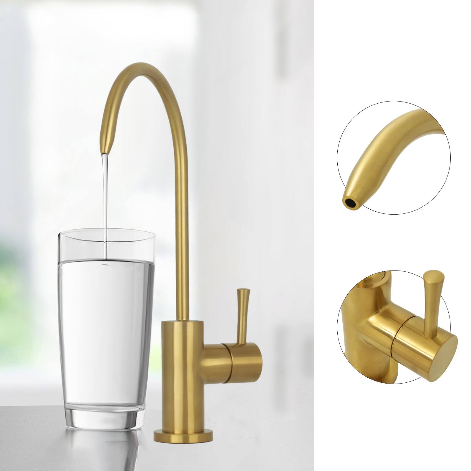 Alt View 2. Akicon - Akicon Solid Brass One-Handle Kitchen Drinking Water Filter Faucet in Brushed Gold - Brushed Gold.