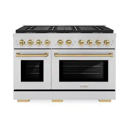 Front. ZLINE - ZLINE Autograph 48 in. Paramount Gas Range with 8 Burner DuoPro Cooktop w/ Champagne Bronze Accents (PSGRZ-48-CB) - Stainless Steel.