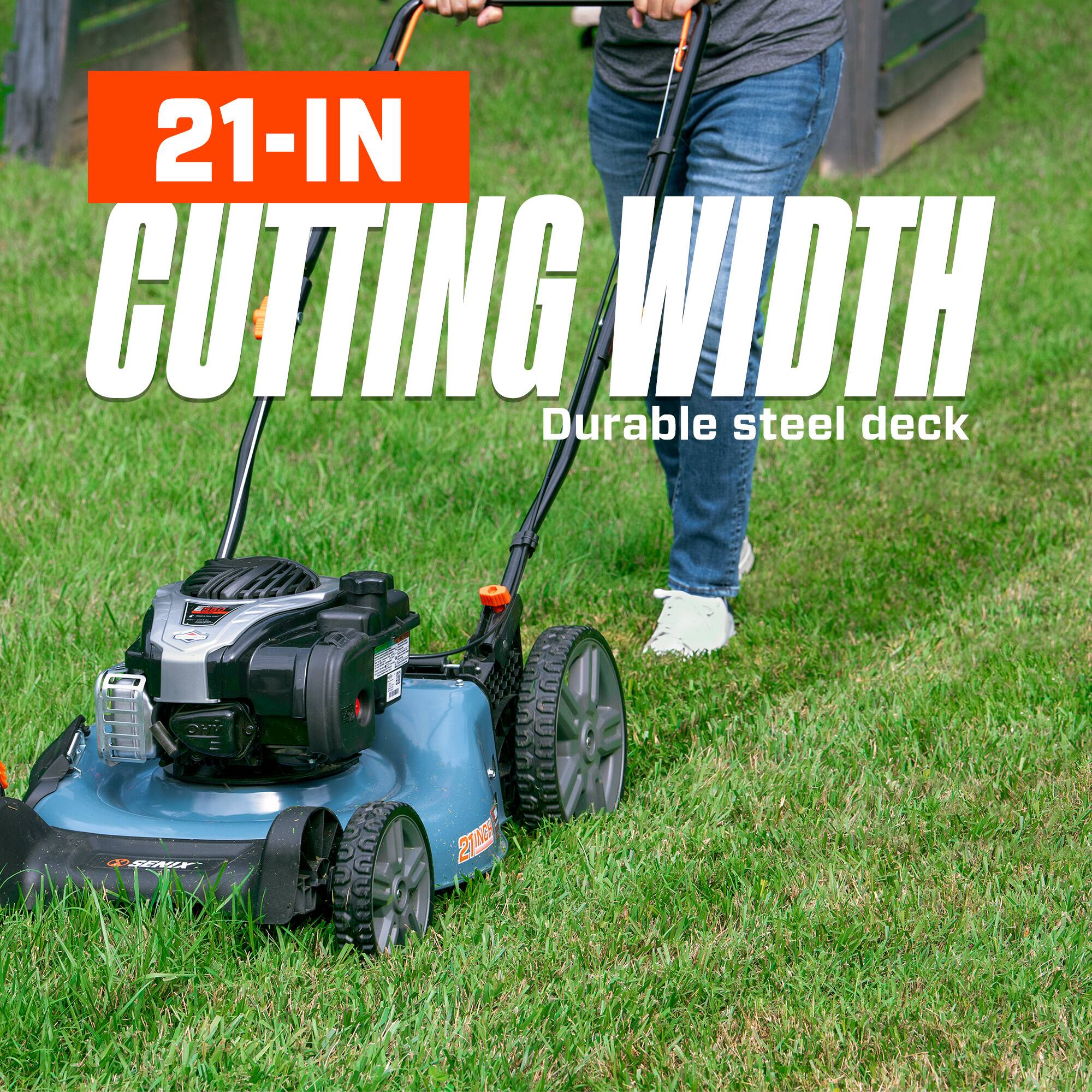 21-IN CUTTING WIDTH  
Durable steel deck