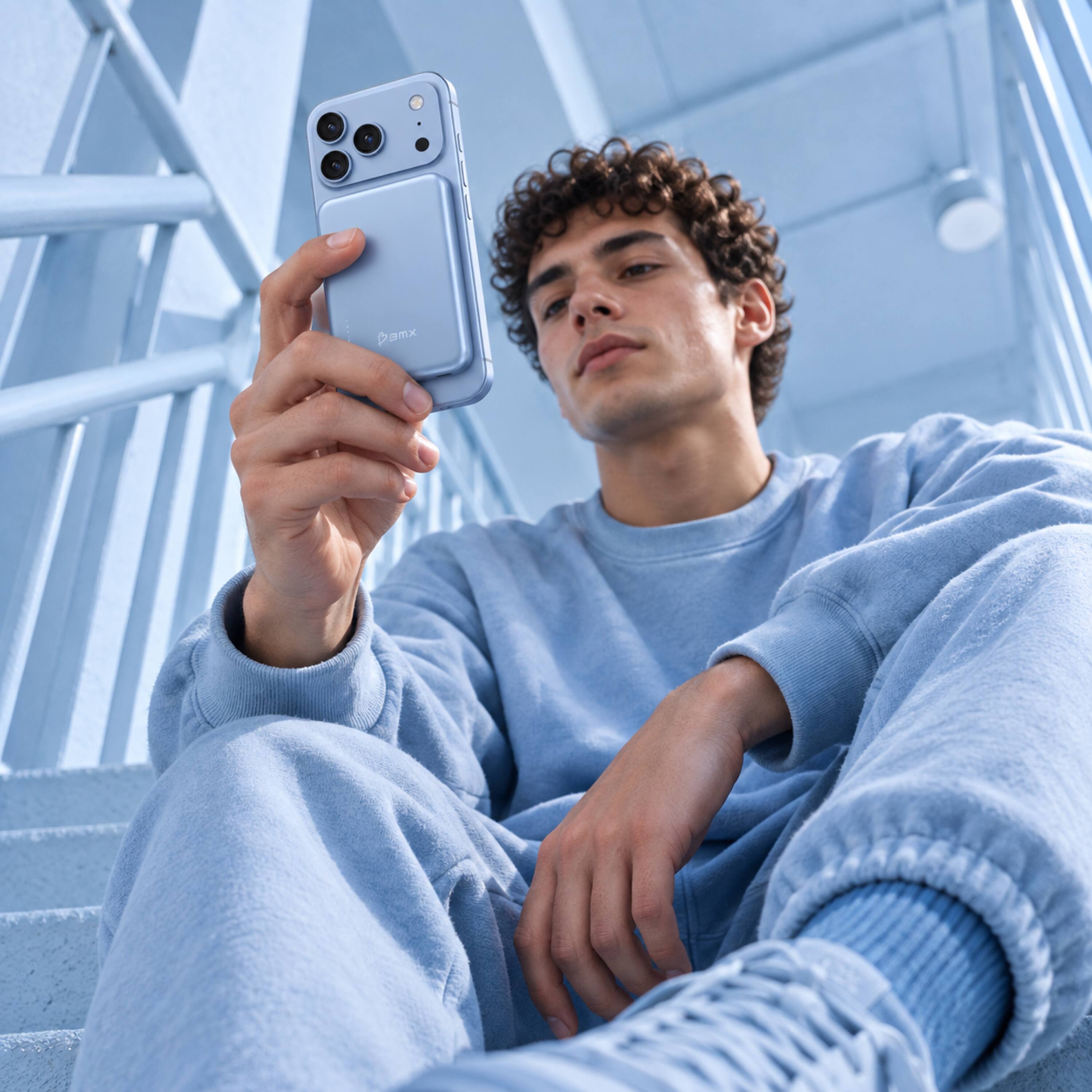 Alt View 5. BMX - SolidSafe AIR 5K Magnetic Solid-State Power Bank - Light Blue.