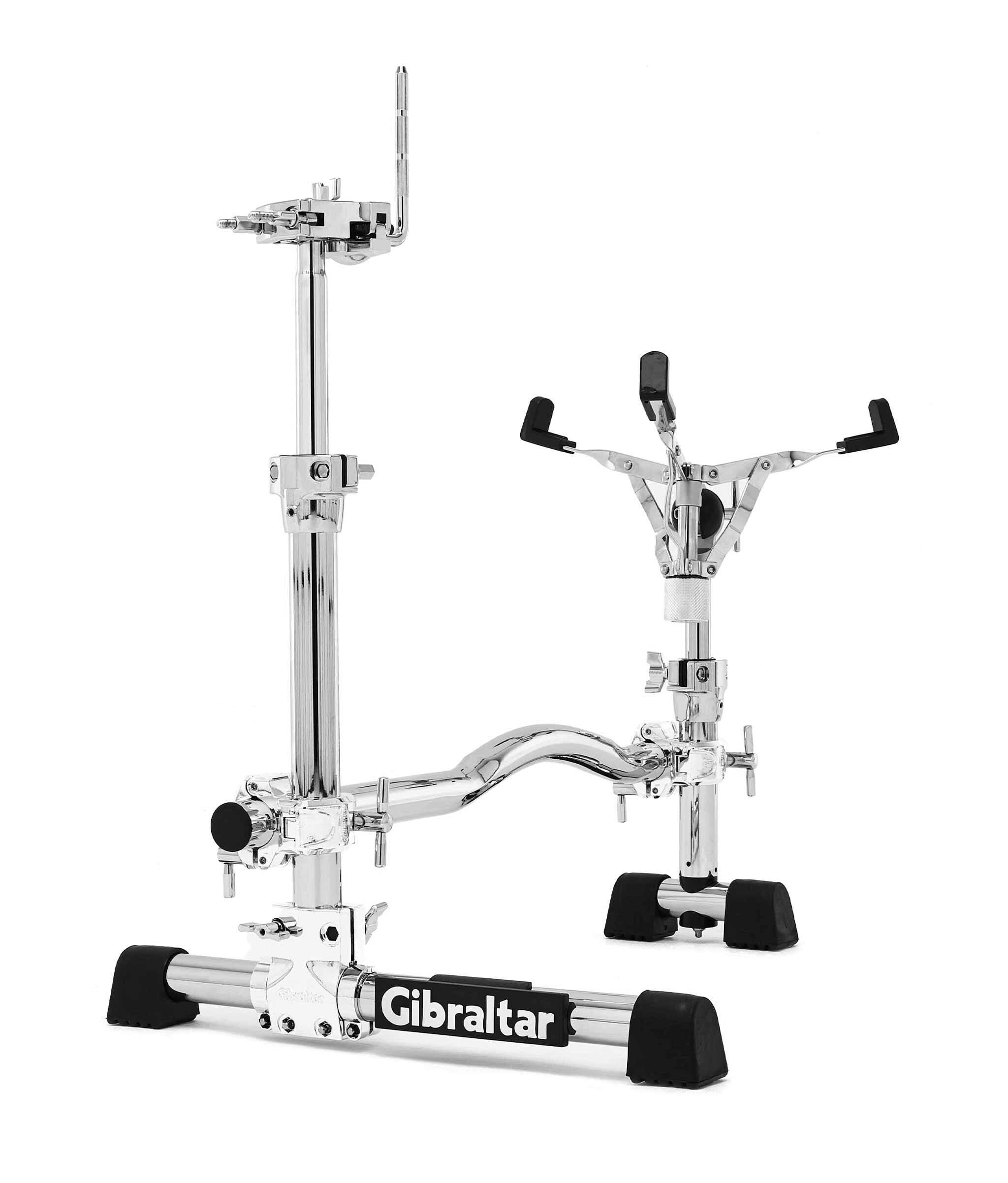 Front. Gibraltar Hardware - Stealth Vertical Mounting System Drum Rack Pack, Low-Profile VMS for Toms & Snare with Snare Basket, Tom Mounting Posts.