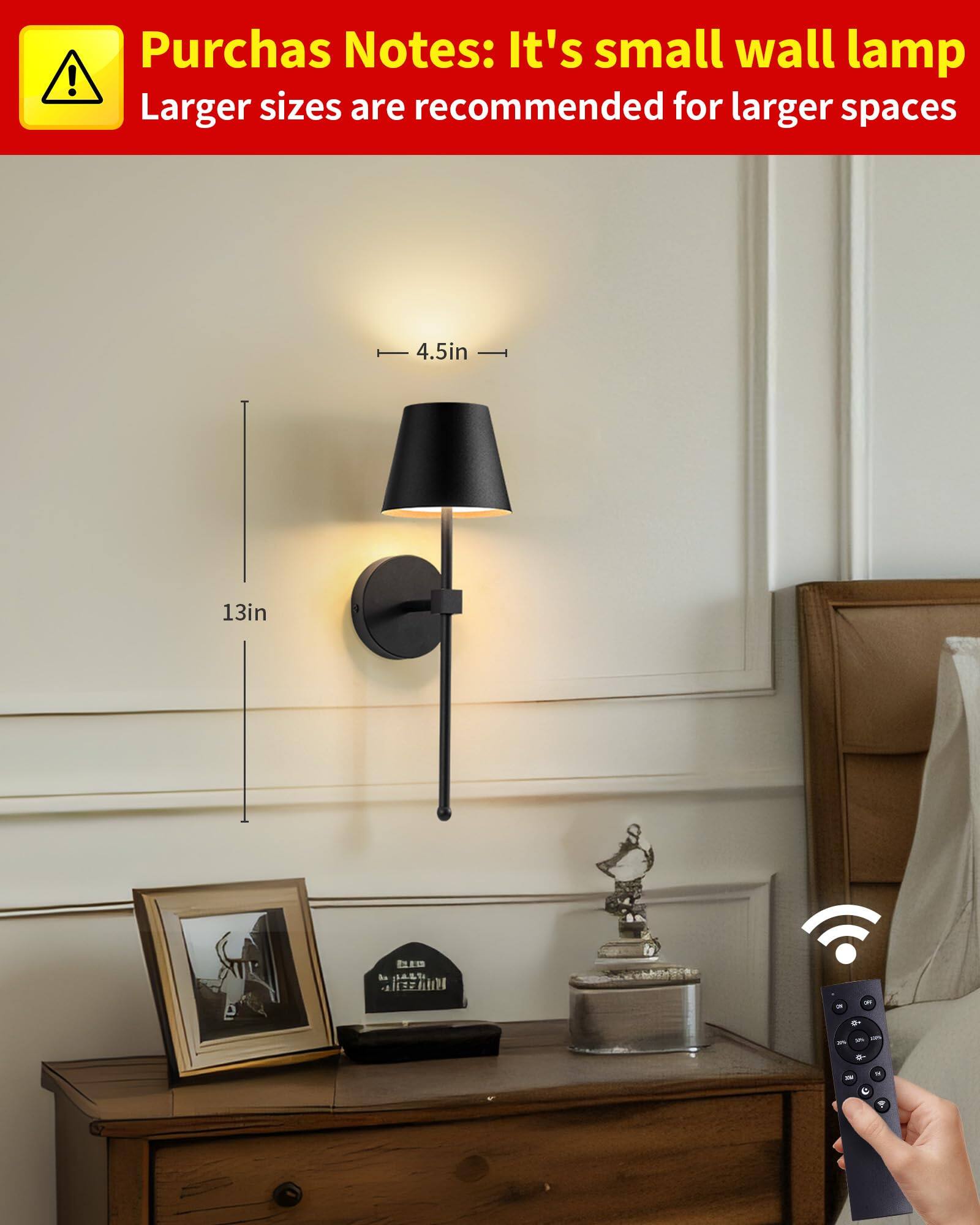 Purchas Notes: It's small wall lamp  
Larger sizes are recommended for larger spaces  

4.5in  
13in