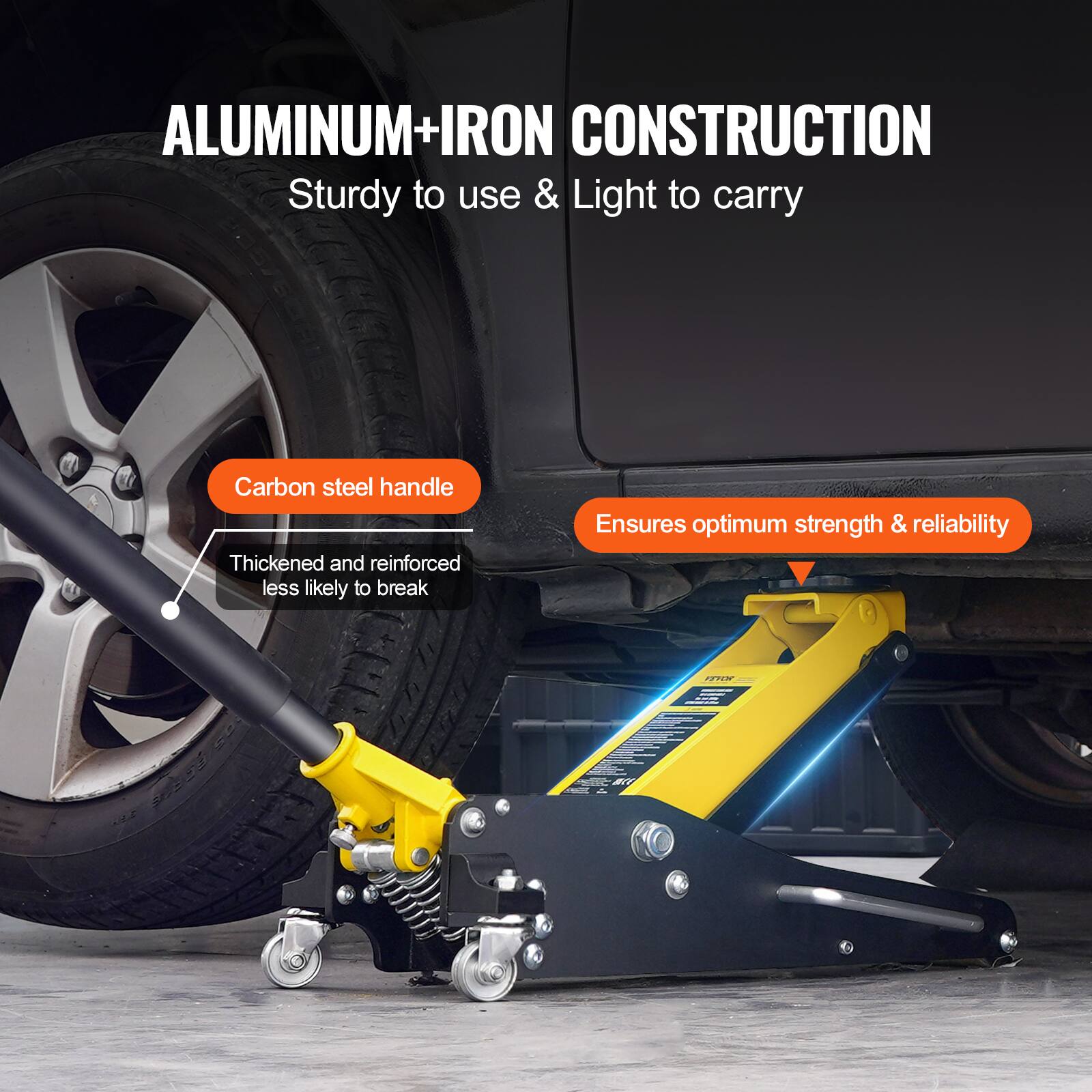 ALUMINUM+IRON CONSTRUCTION  
Sturdy to use & Light to carry  

Carbon steel handle  
Thickened and reinforced less likely to break  

Ensures optimum strength & reliability