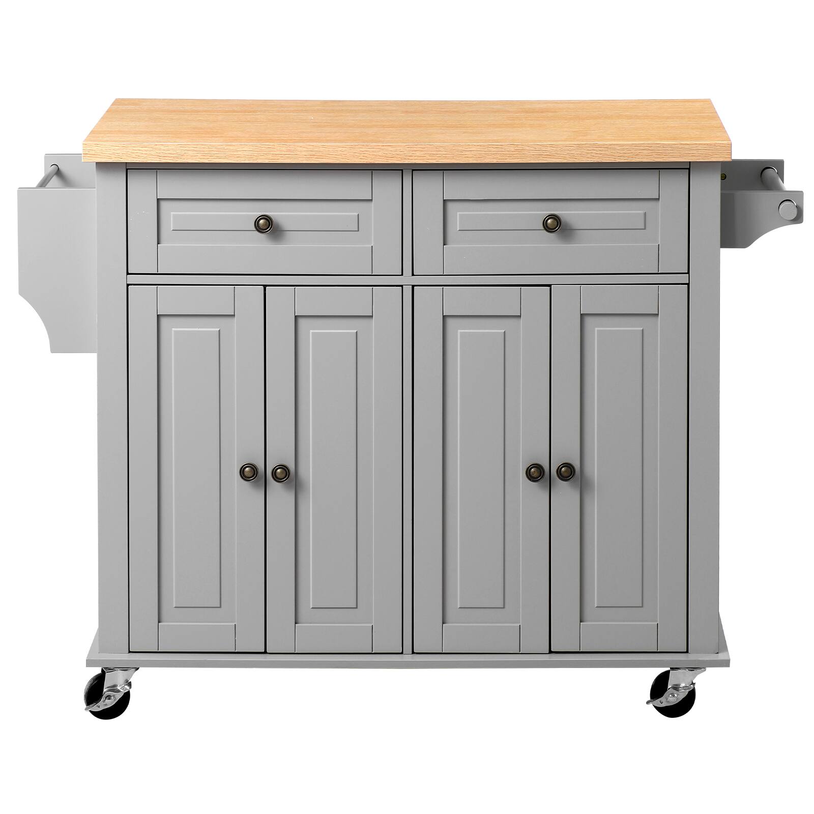 Alt View 5. VEVOR - Kitchen Island Cart with Storage, 43.7 in Wide Mobile Rolling Storage Island on Swivel Wheels, with 2 Drawers - Grey.