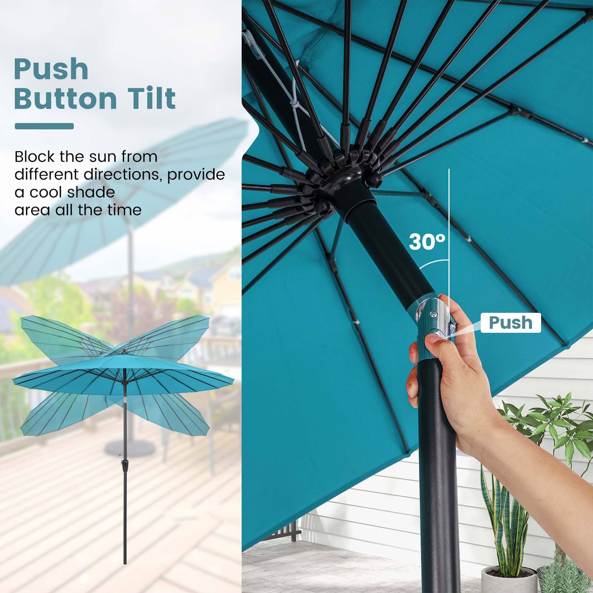 Push Button Tilt
Block the sun from different directions, provide a cool shade area all the time
30° Push