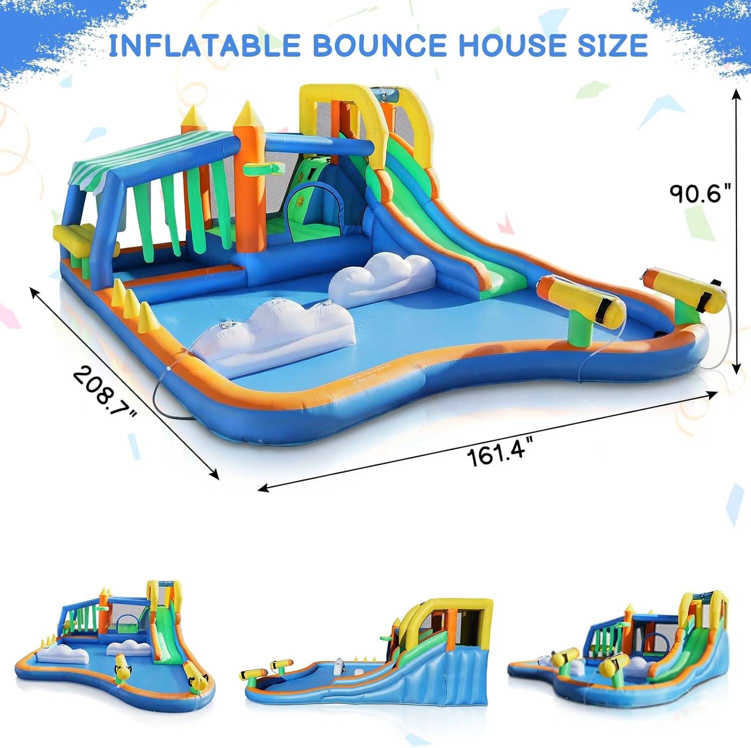 INFLATABLE BOUNCE HOUSE SIZE

90.6"  
208.7"  
161.4"