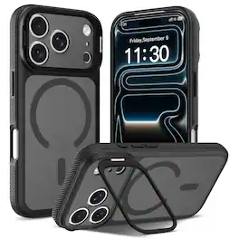 UUCOVER - Magnetic Case for iPhone 17 Pro Max,Shockproof TPU+PC Matte Case Compatible with MagSafe Hidden Camera Kickstand Cover - Black