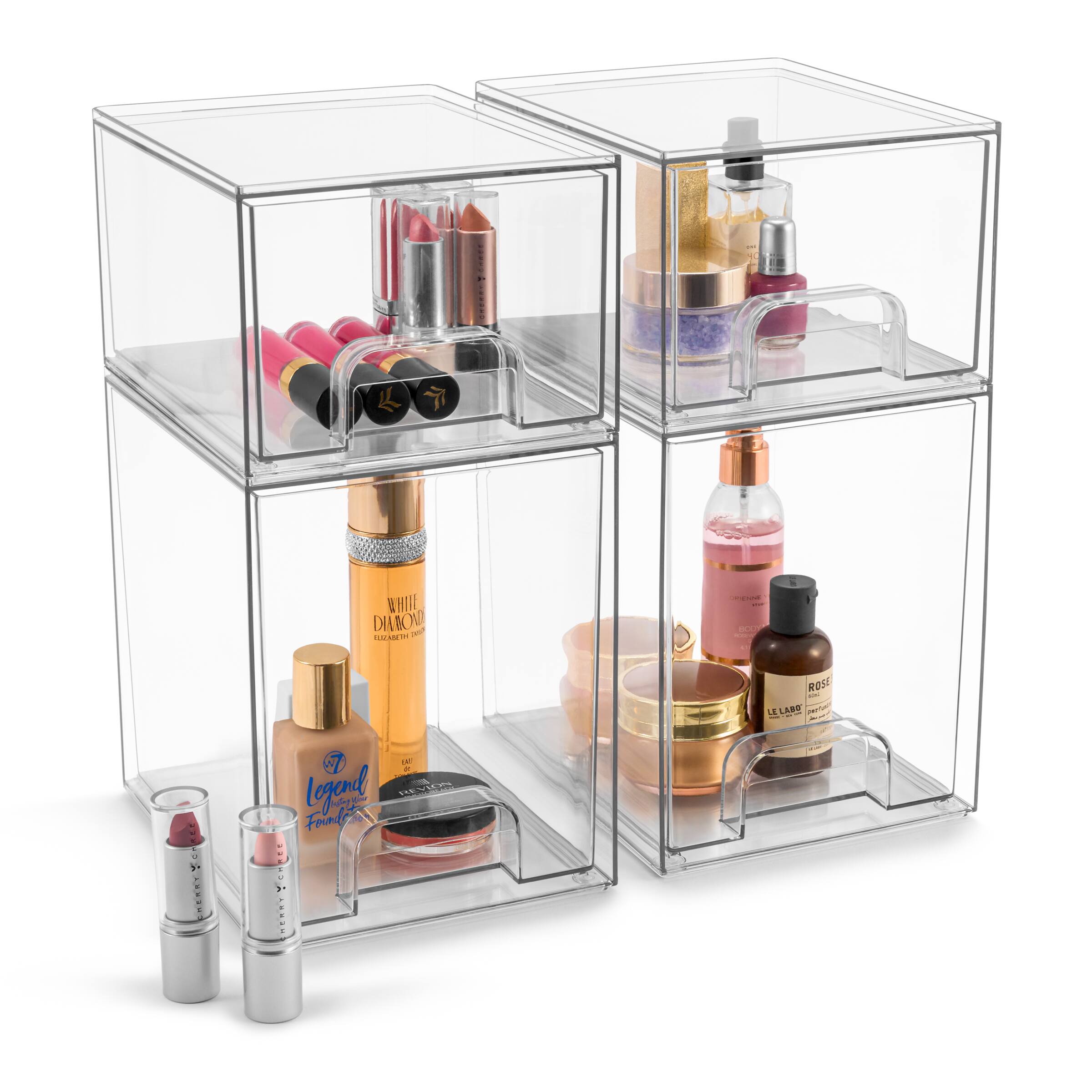 Sorbus - 4 Piece (7.6’’ and 4.4’’ Tall) Makeup Organizer Case with Pull-Out Drawers - Clear