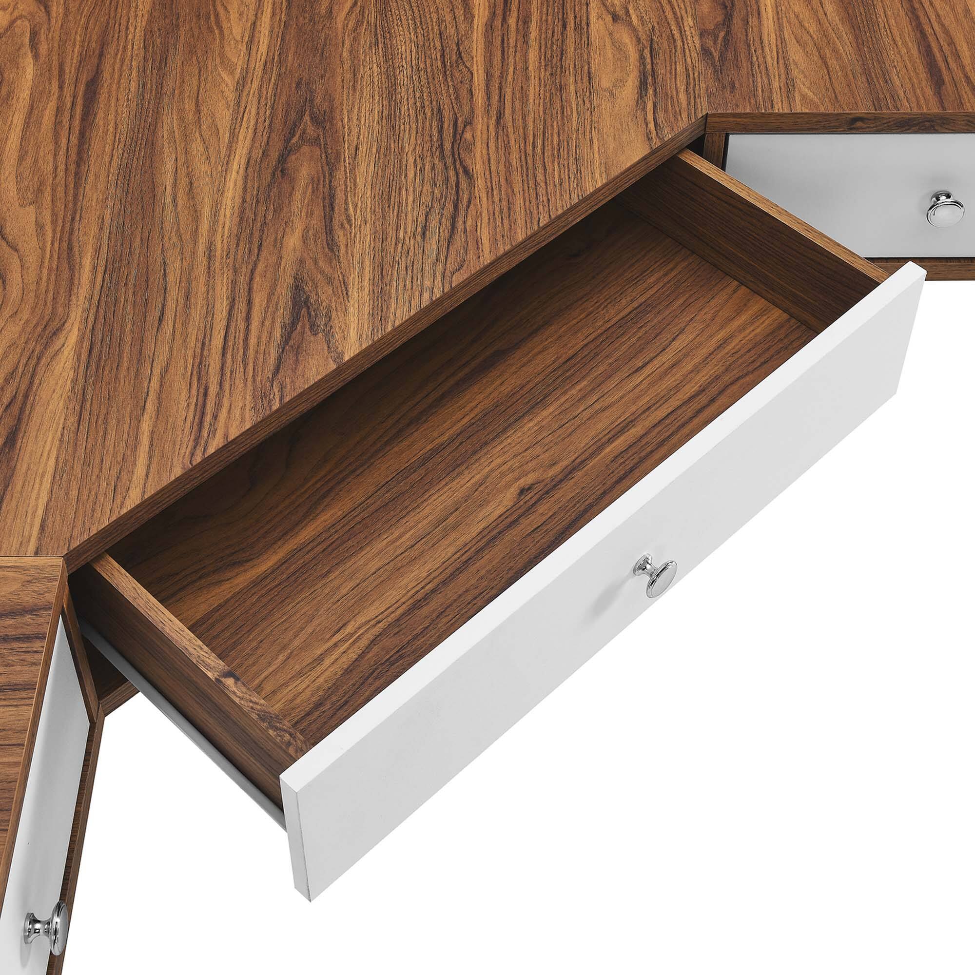 Alt View 5. Modway - Transmit 47" Wall Mount Corner Walnut Office Desk by Modway - Walnut White.