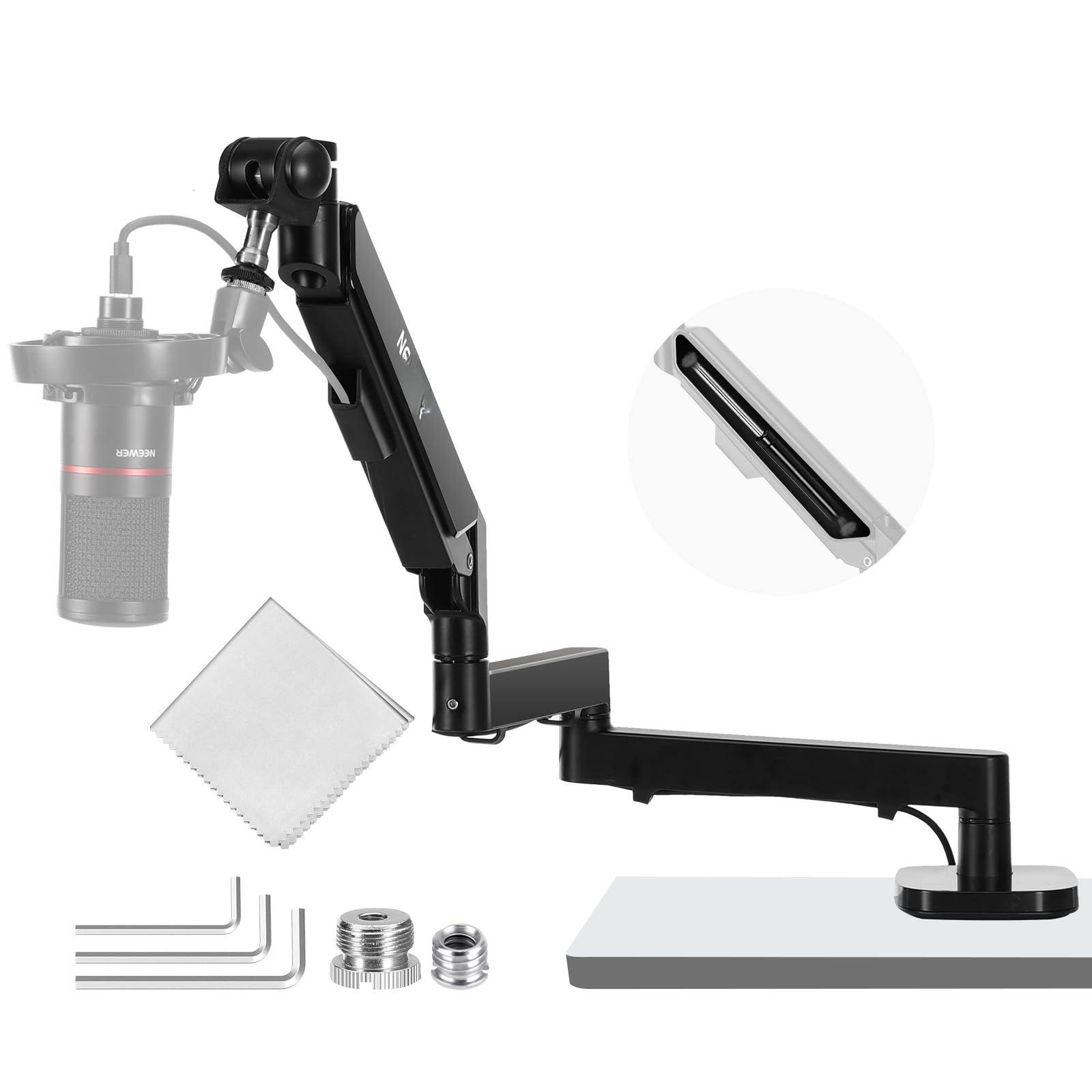Front. Fabibe - Low Profile Mic Arm Desk Stand Mount With Damping 360° Swivel Articulating Boom Arms Heighten Pole & Cable... - MS002 w/Cleaning Cloth.