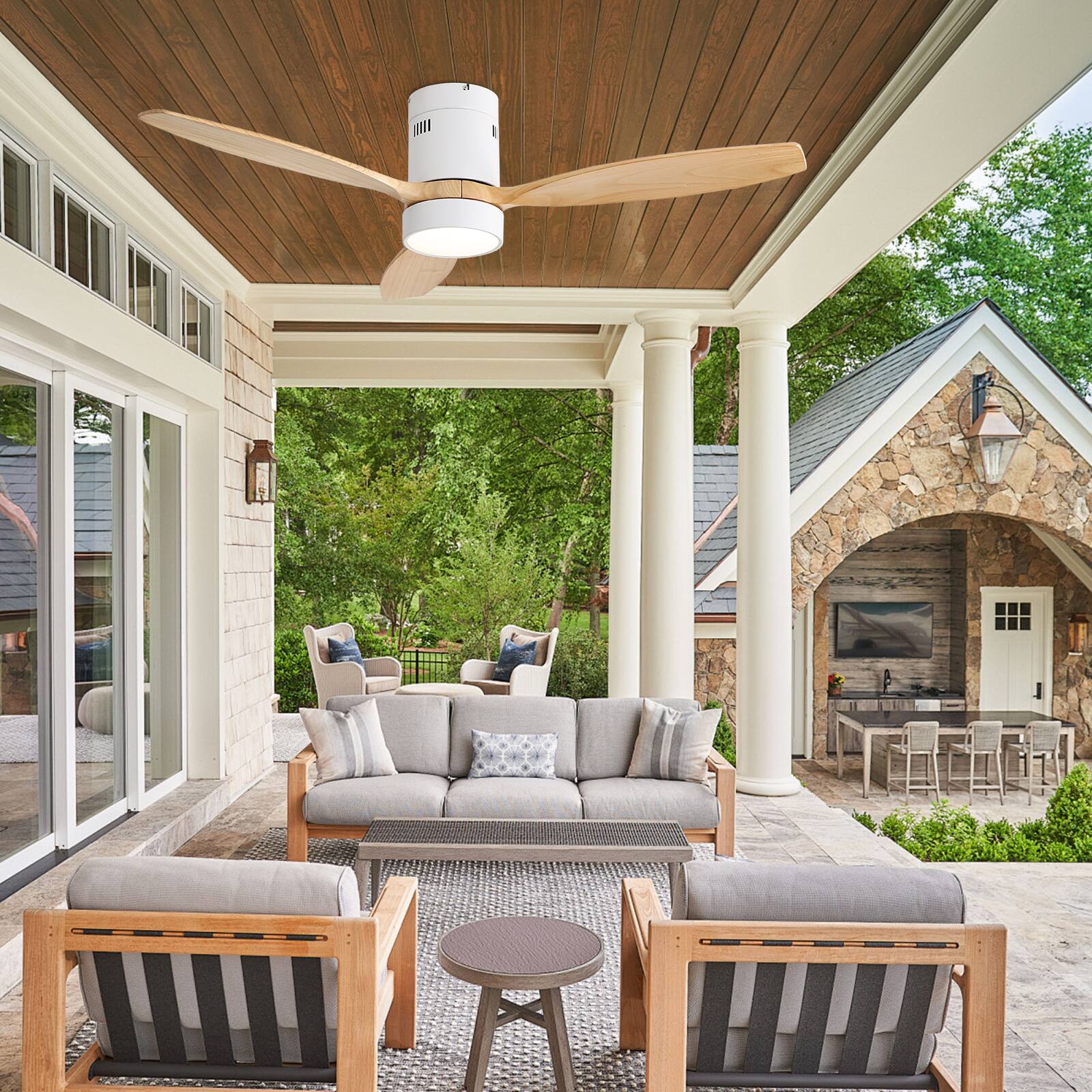 Alt View 5. Sofucor - 52'' Wood Low Profile Ceiling Fan with Integrated LED Light and Remote & APP Control Quiet Smart Ceiling Fan for Bedroom - White Burley Wood.