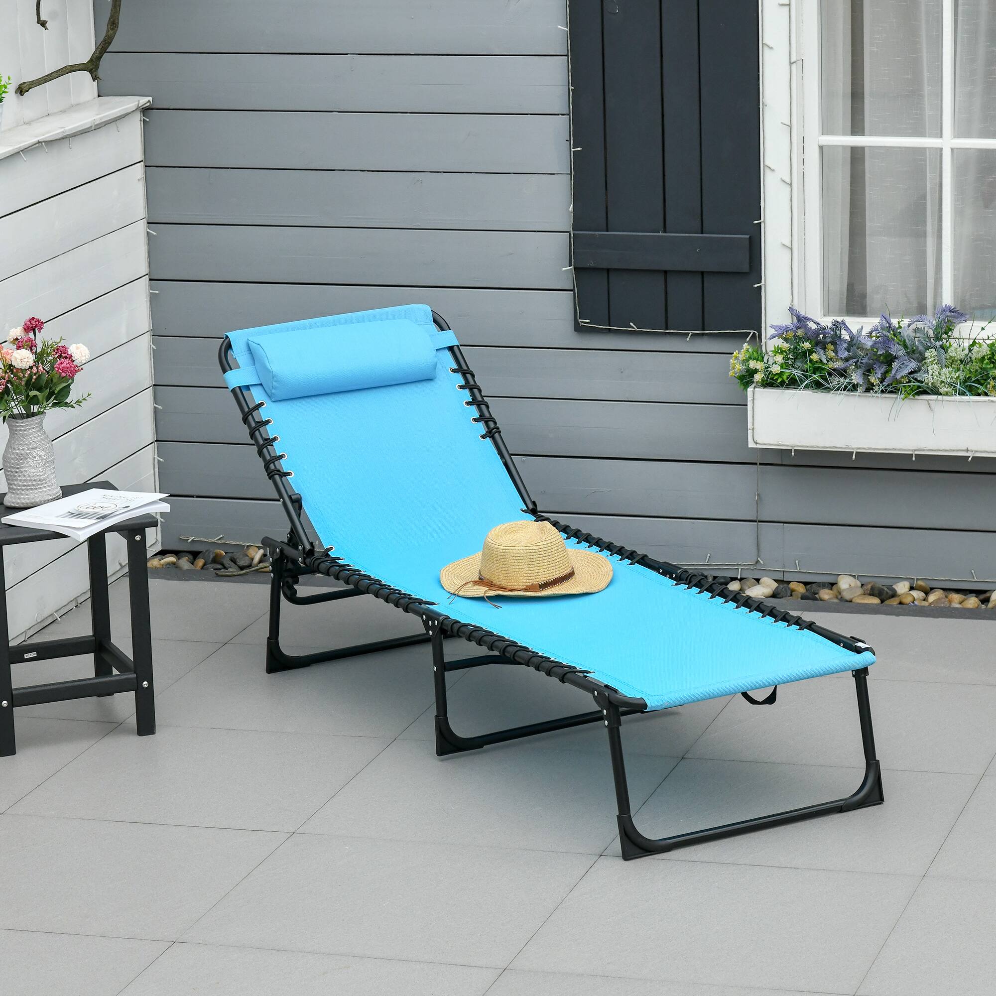Alt View 1. Outsunny - Folding Chaise Lounge Chair, Patio Sun Tanning Chair, Outdoor Chaise Lounger with 4-Position Reclining Back - Light Blue.