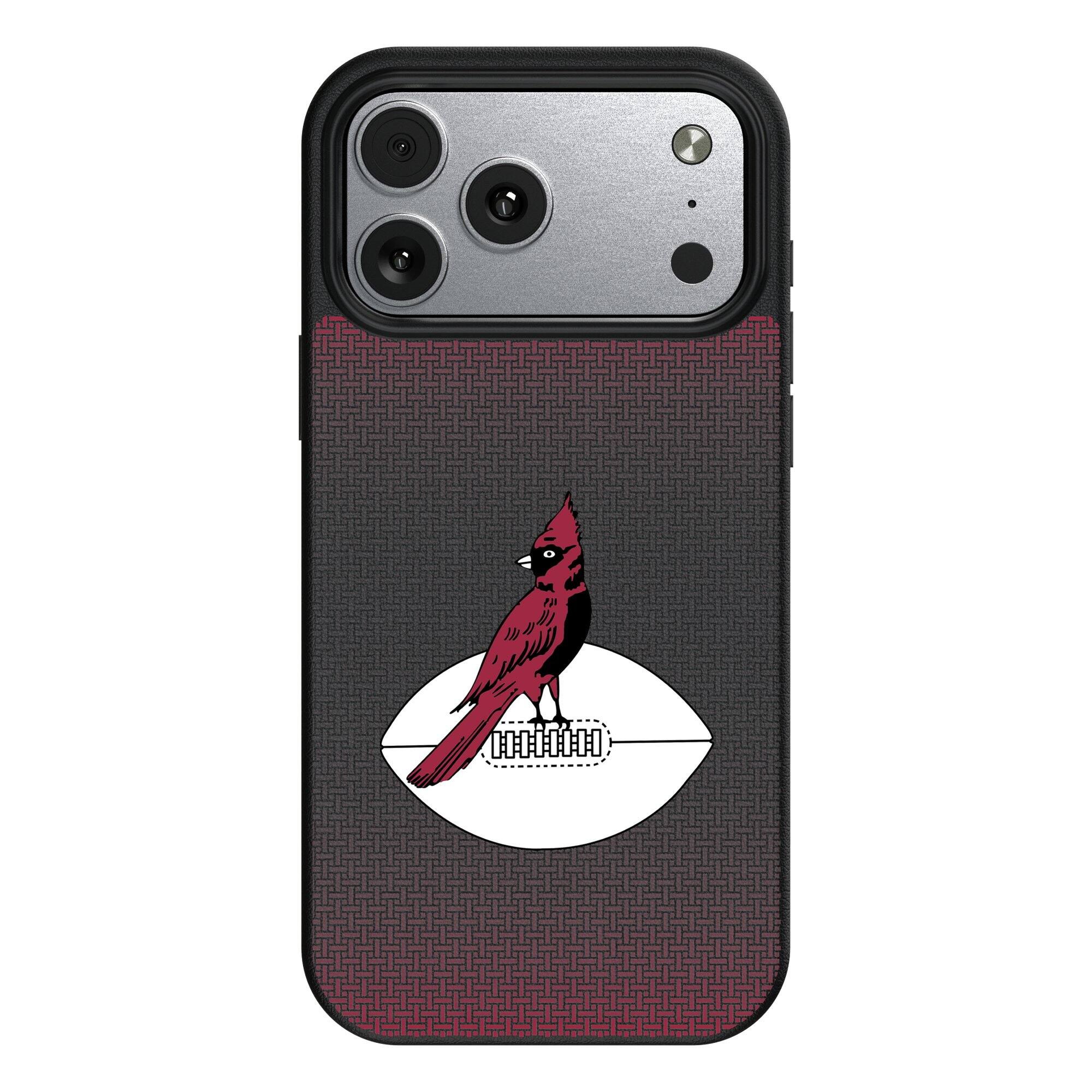 Front. Keyscaper - Chicago Cardinals Linen Logo iPhone Magnetic Bump Case - 15 Plus - Black.