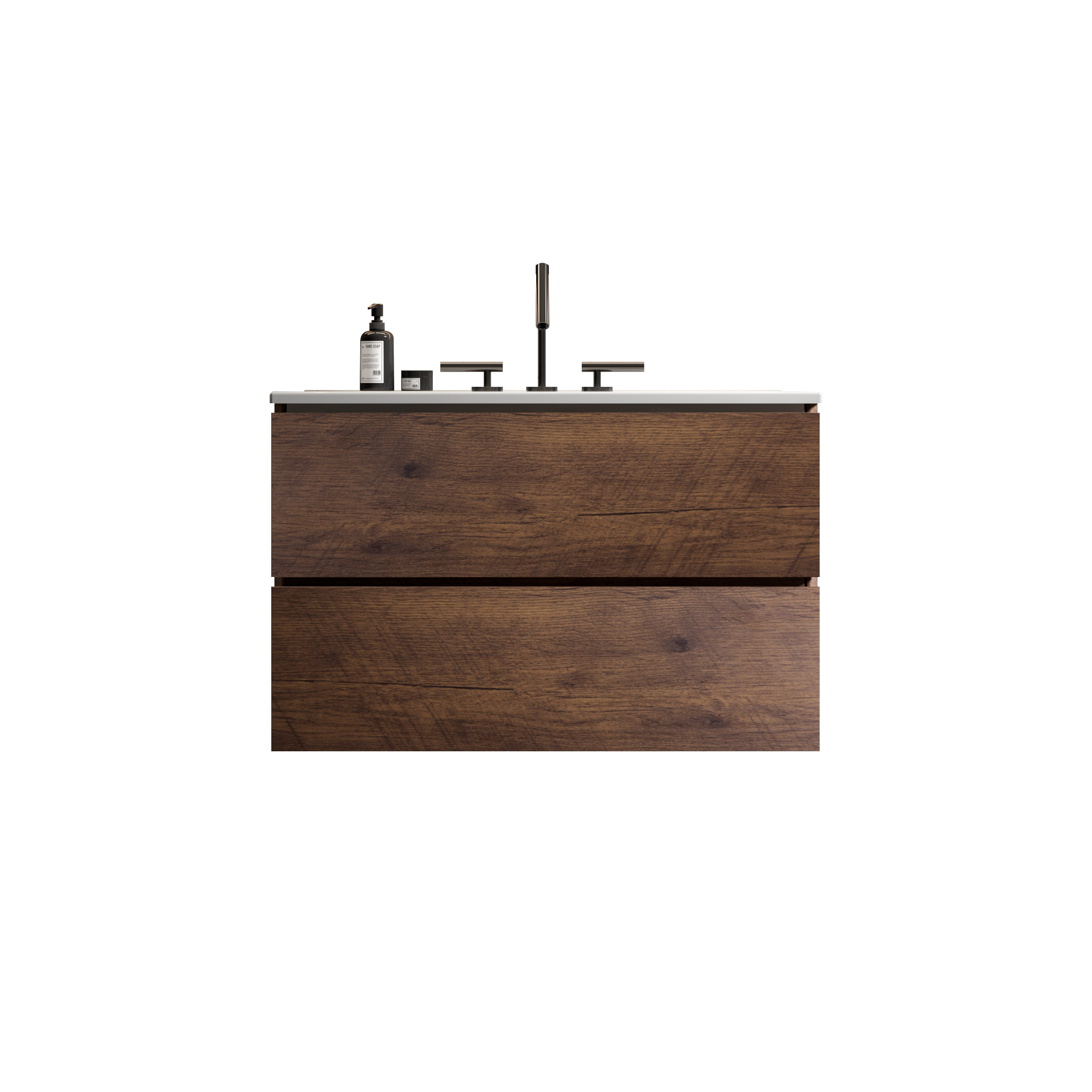 Alt View 7. Boyel Living - 30 Inch Walnut Bathroom Vanity with Ceramic Sink, Large Storage, Floating Design, One-Piece Basin, Pre-Assembled - Walnut.