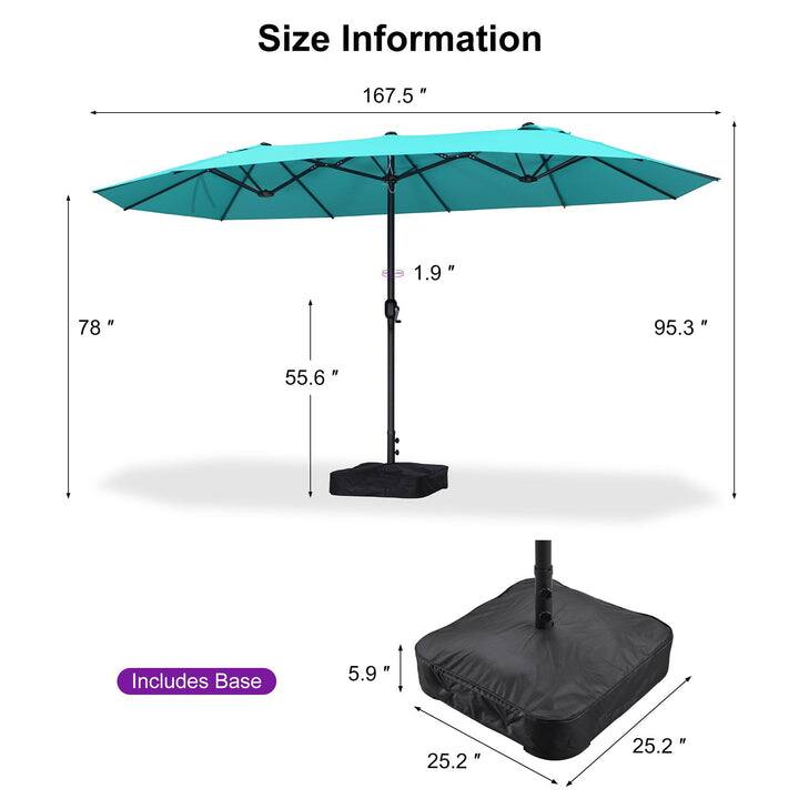Size Information  
- Diameter: 167.5"  
- Height: 95.3"  
- Width: 78"  
- Depth: 55.6"  
- Includes Base: 5.9" x 25.2" x 25.2"