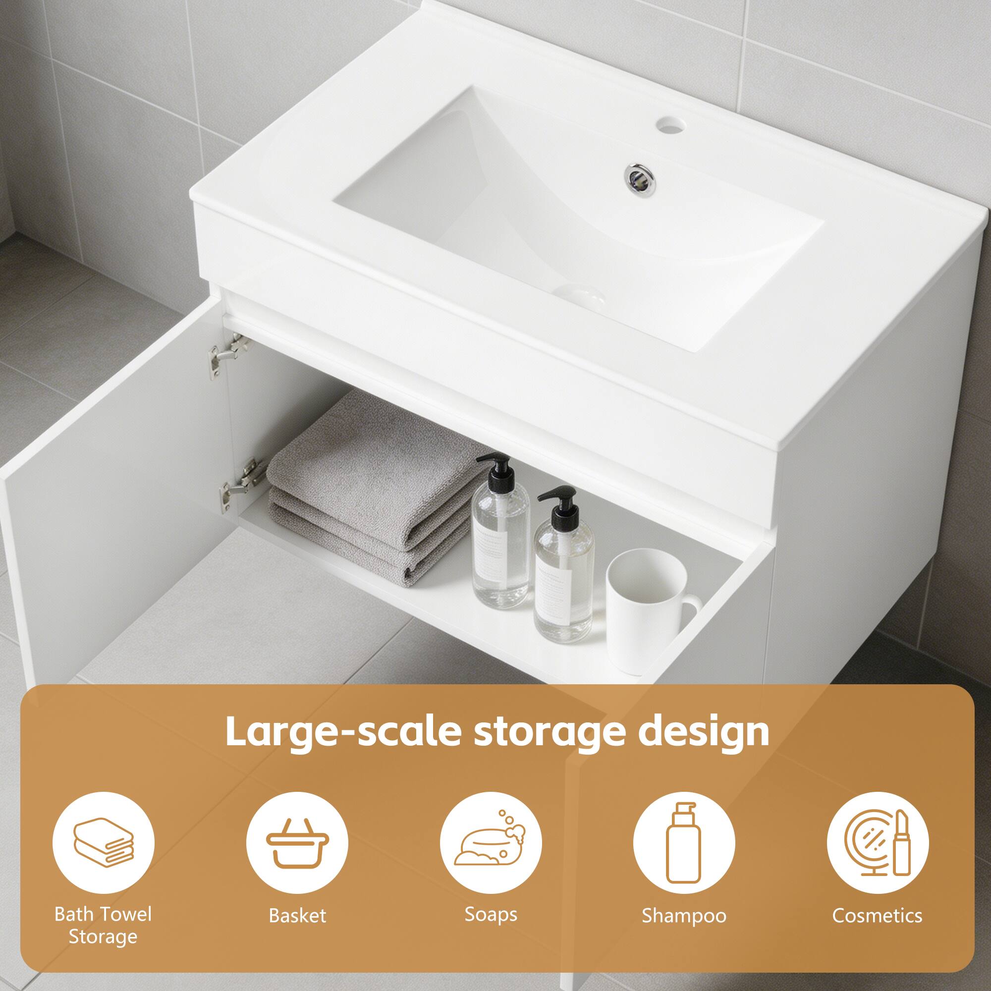 Large-scale storage design  
Bath Towel Storage Basket Soaps Shampoo Cosmetics