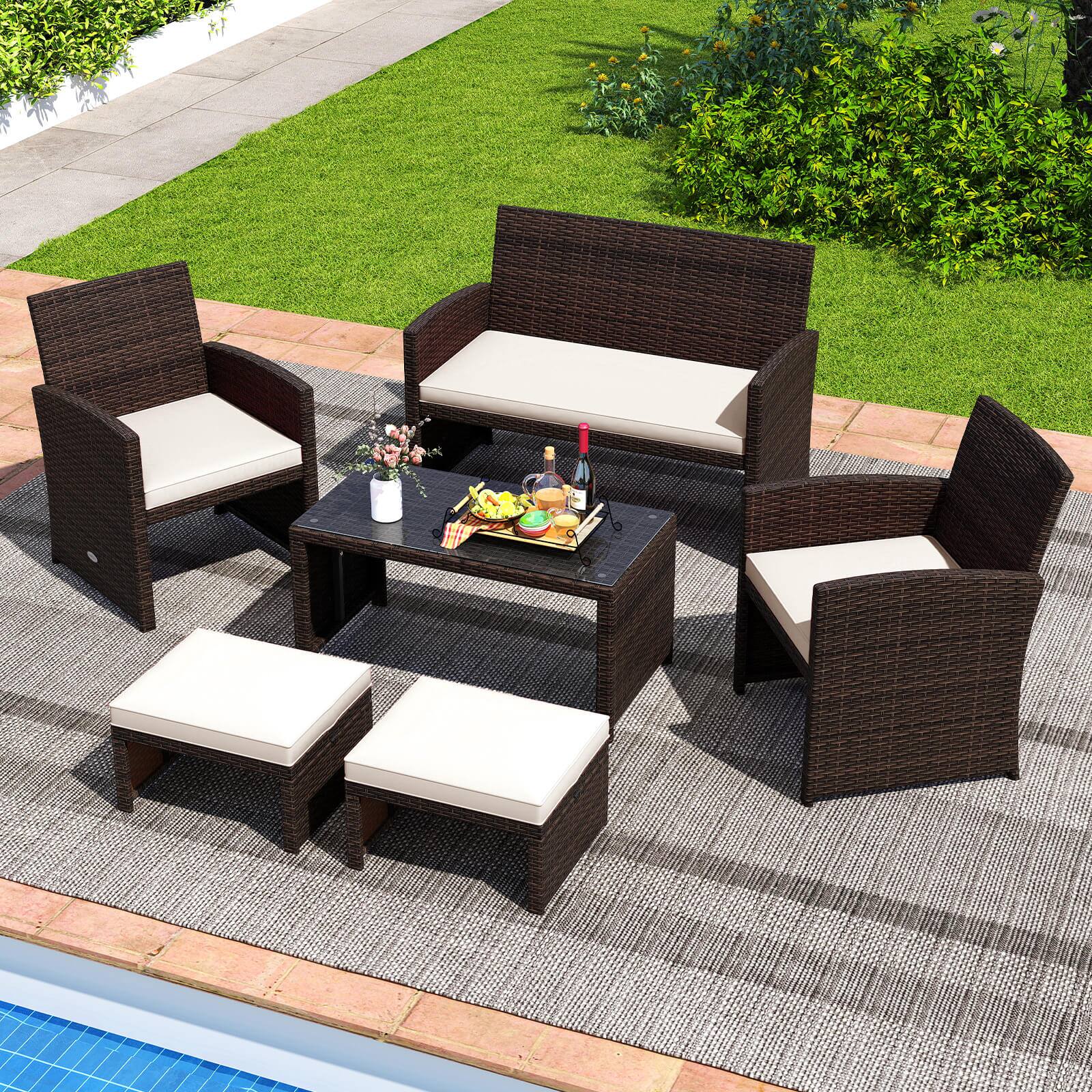 Alt View 3. Costway - Costway 2 PCS Patio PE Rattan Ottomans with Soft Zippered Cushions for Deck Outdoor White - White.