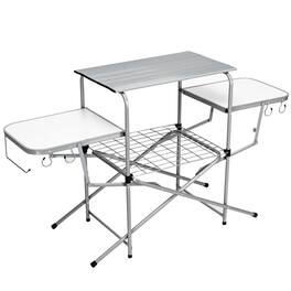 Gymax - Portable Grilling Stand Folding BBQ Table Camping Table with Carrying Bag - Light Gray