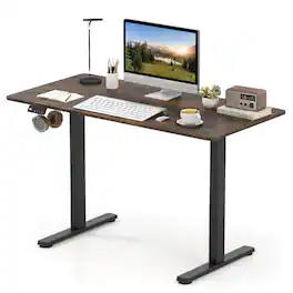 Costway - 48" x 24" Electric Standing Desk with LED Display 2 Memory Height Settings for Home - Rustic Brown+Black