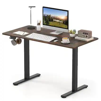 Front. Costway - Costway 48" x 24" Electric Standing Desk with LED Display 2 Memory Height Settings for Home - Rustic Brown+Black.