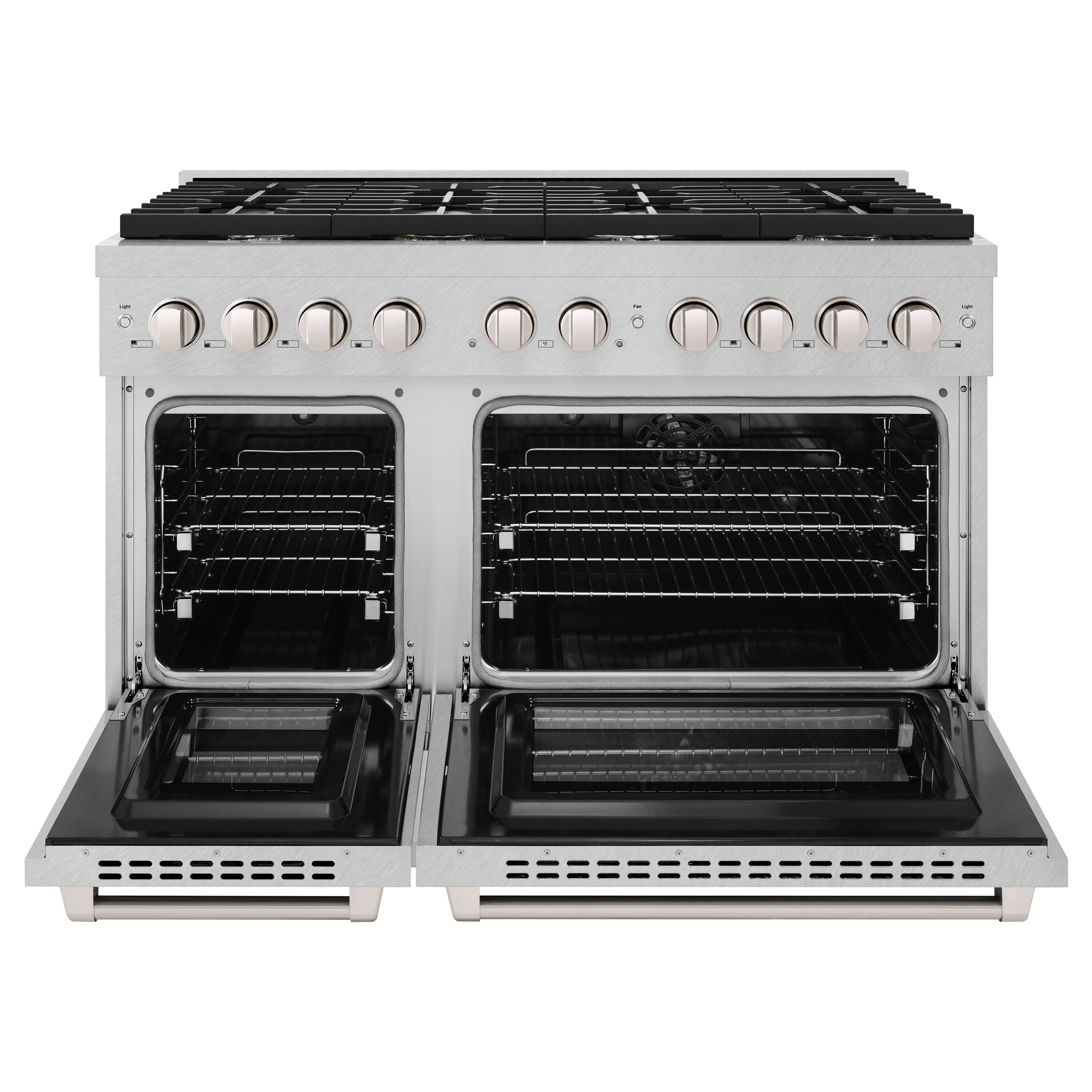 Angle. ZLINE - ZLINE 48 in. Paramount Double Oven Dual Fuel Range with 8 Burners (SDRS-48) - Stainless Steel.