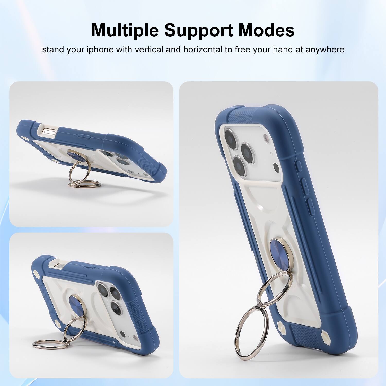 Multiple Support Modes  
stand your iphone with vertical and horizontal to free your hand at anywhere