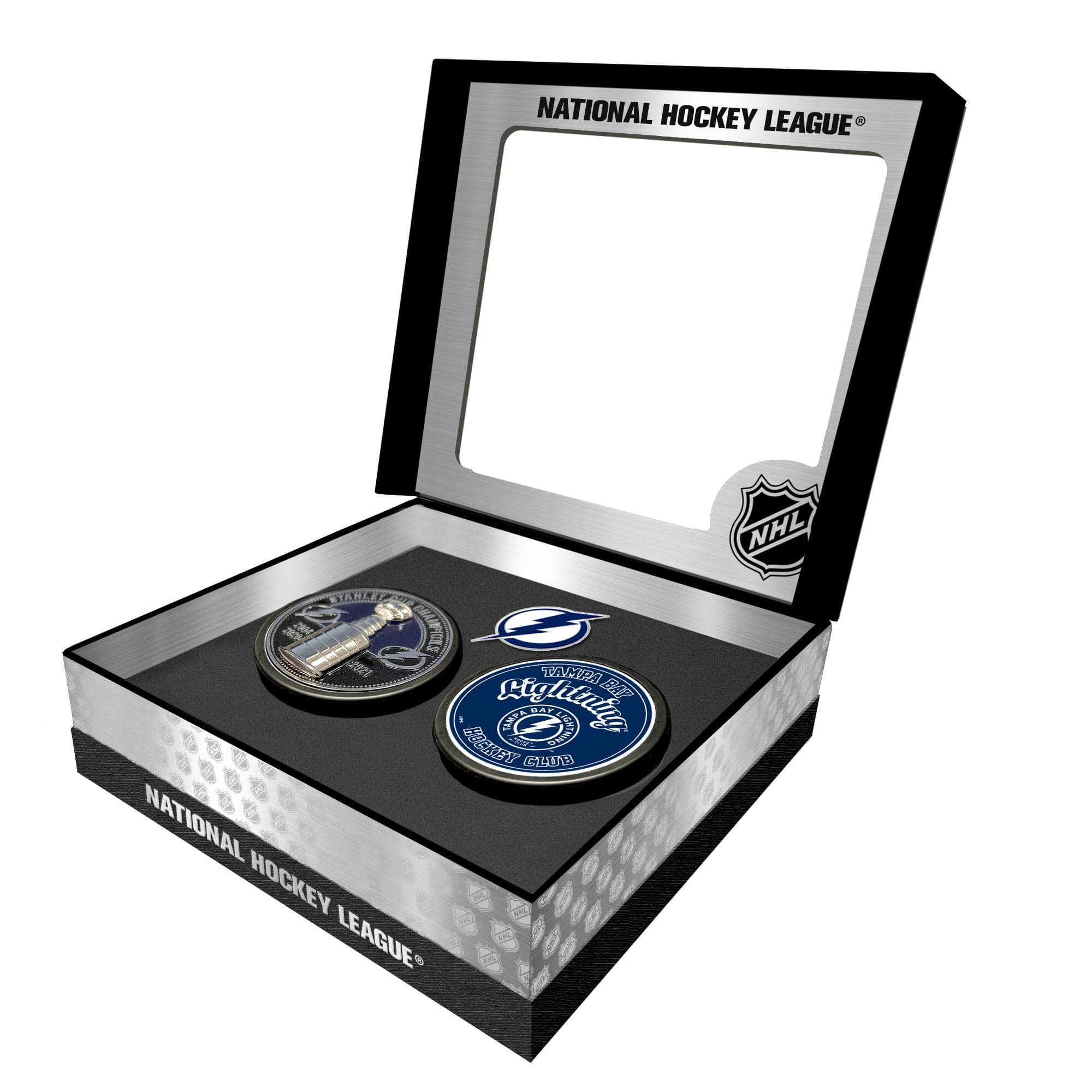 Mustang Drinkware - Tampa Bay Lightning Stanley Cup Retro Puck & 3D Cup Puck Gift Box Set - Multicolor