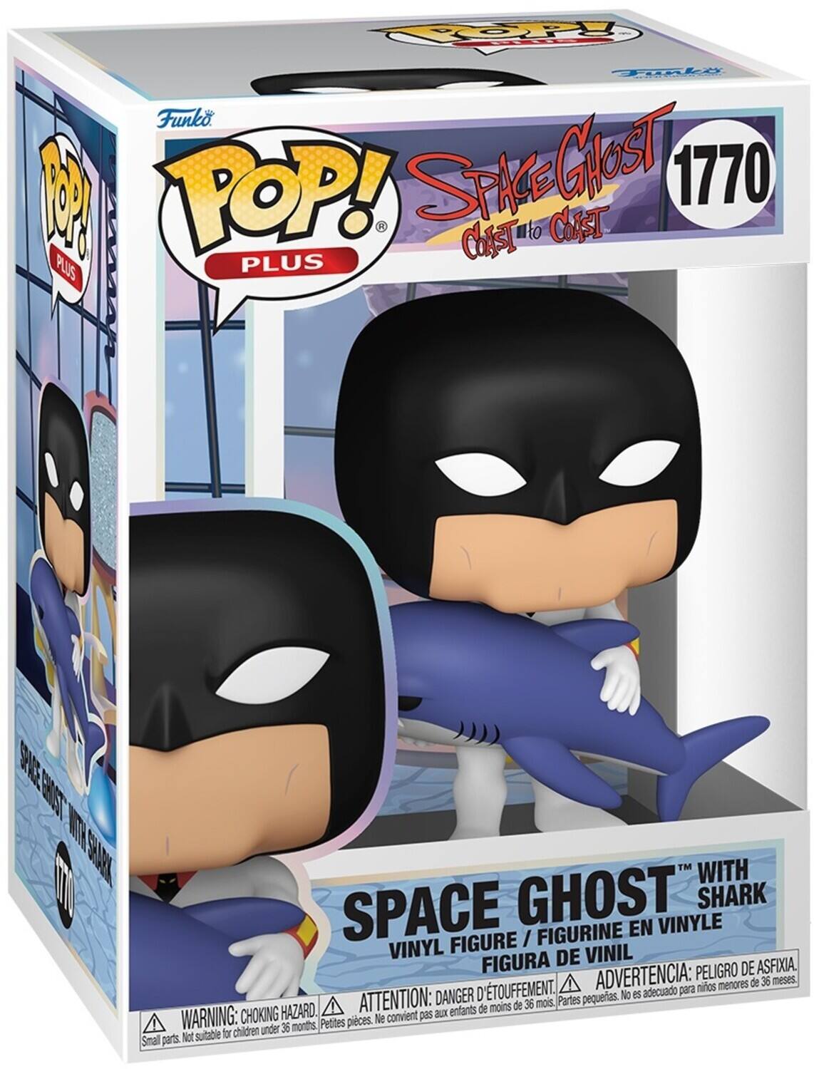 The text on the image is:

"Funko POP! PLUS SPACE GHOST 1770 CST to CST PLUS LAMR PLUS 9 SNTT I I NE WITH SPACE GHOST EN VINYLE SHARK FIGURE / FIGURINE VINYL DE VINIL FIGURA DE VINIL. ADVERTENCIA: PELOIGRO DE ASFIXIA. D'ETOUFFEMENT. ADVERTENCIA: para niños menores de 36 meses. DANGER pequenas. No es adecuado HAZARD. ATTENTION: enfants de moins de 36 mois. Partes WARNING: CHOKING convient pas aux Petites pieces. Ne convient pas aux enfants de moins de 36 mois. Not suitable for Small parts."

Corrected and grouped text:

"Funko POP! PLUS SPACE GHOST 1770 CST to CST PLUS LAMR PLUS 9 SNTT I I NE WITH SPACE GHOST EN VINYLE SHARK FIGURE / FIGURINE VINYL DE VINIL FIGURA DE VINIL. ADVERTENCIA: PELOIGRO DE ASFIXIA. D'ETOUFFEMENT. ADVERTENCIA: para niños menores de 36 meses. DANGER pequenas. No es adecuado HAZARD. ATTENTION: enfants de moins de 36 mois. Partes WARNING: CHOKING convient pas aux Petites pieces. Ne convient pas aux enfants de moins de 36 mois. Not suitable for Small parts."