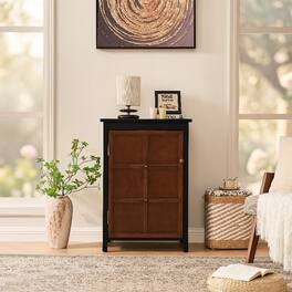 Loheer - Mid Century Modern Floor Cabinet Storage Cabinet with Doors Adjustable Shelf for Entryway Bathroom - Black